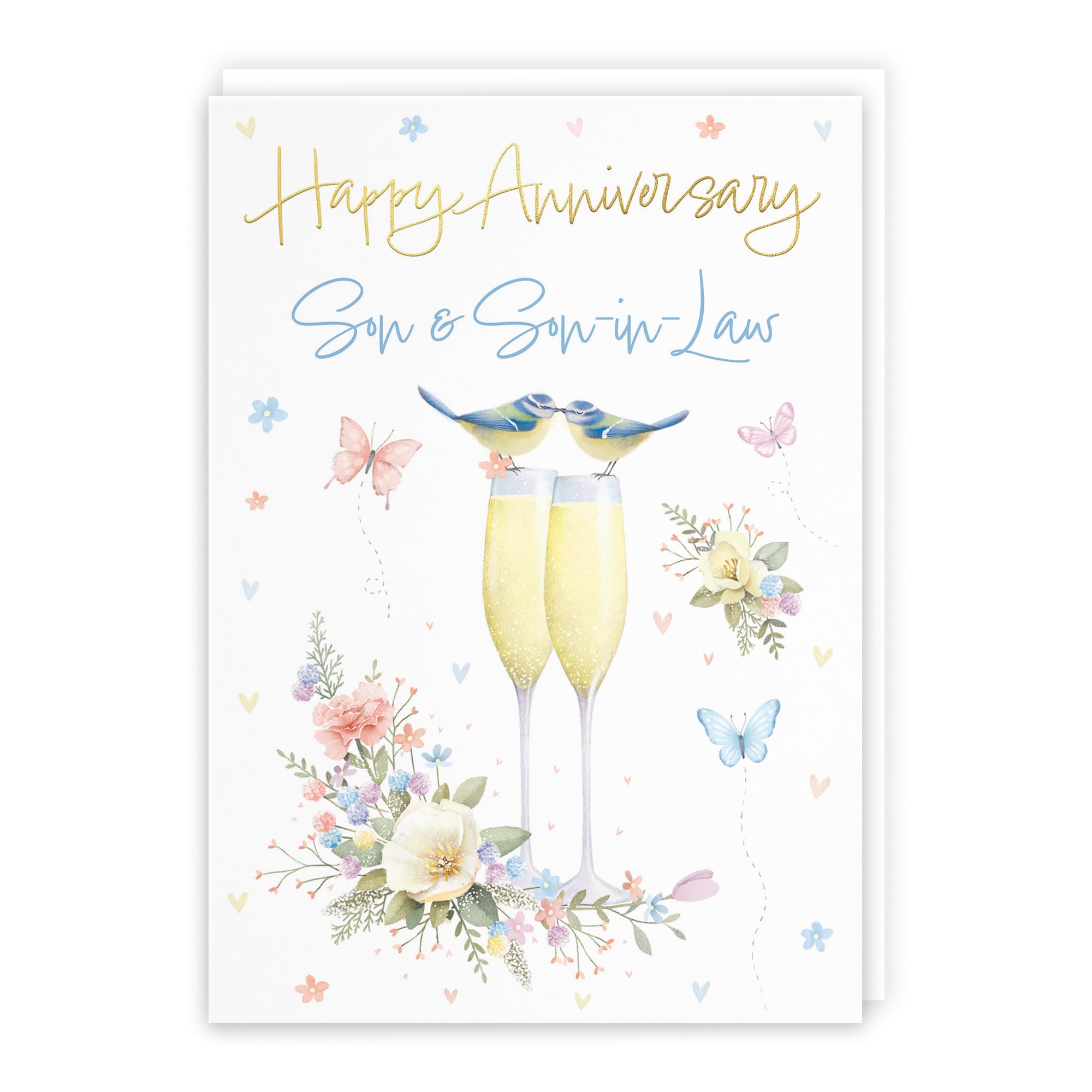 Hunts England - Son And Son-in-Law Anniversary Card - A5 Size - Champagne Flutes - Gold Foil - Anniversary Card For Son And Son-in-Law - Milo's Gallery โ image 1