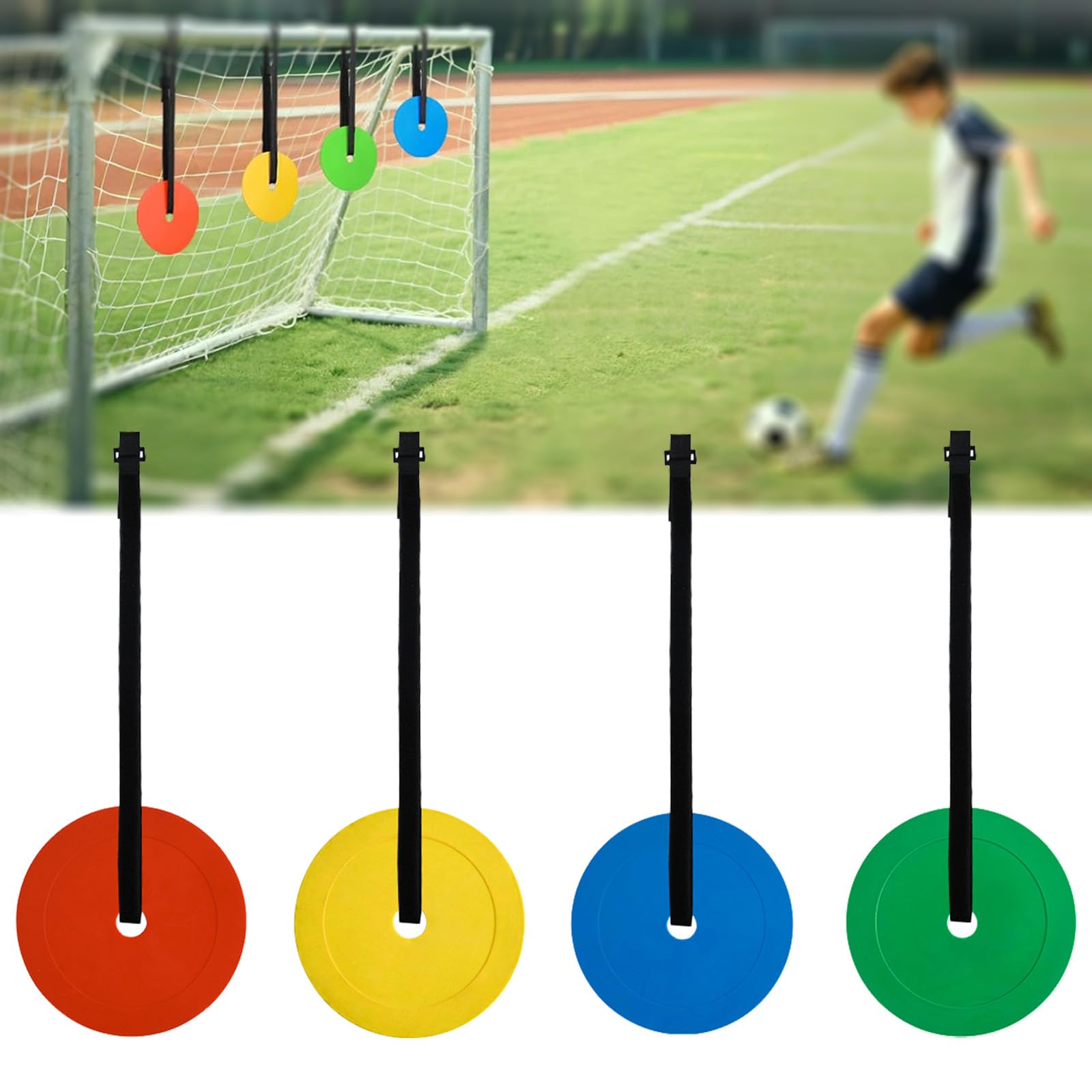 Obiettivi di Calcio, 4 Pezzi 15 cm Scopo del Calcio Esterno, Dischi bersaglio e Cinghie Regolabili per Gabbia di Calcio Pieghevole, Bersagli di Tiro Attrezzature di Allenamento per Migliorare la