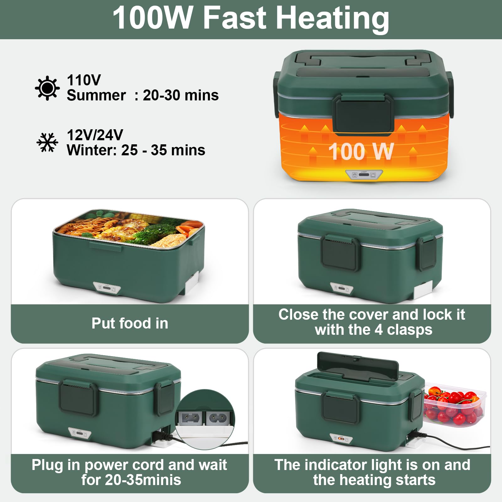 Fiambrera eléctrica para adultos, 100 W, 3.5 L, 2 capas, lonchera térmica para hombres, automóvil, camión, hogar, trabajo, modo dual de 2.5 L + 1 litro de loncheras para hombres de trabajo, lonchera 3