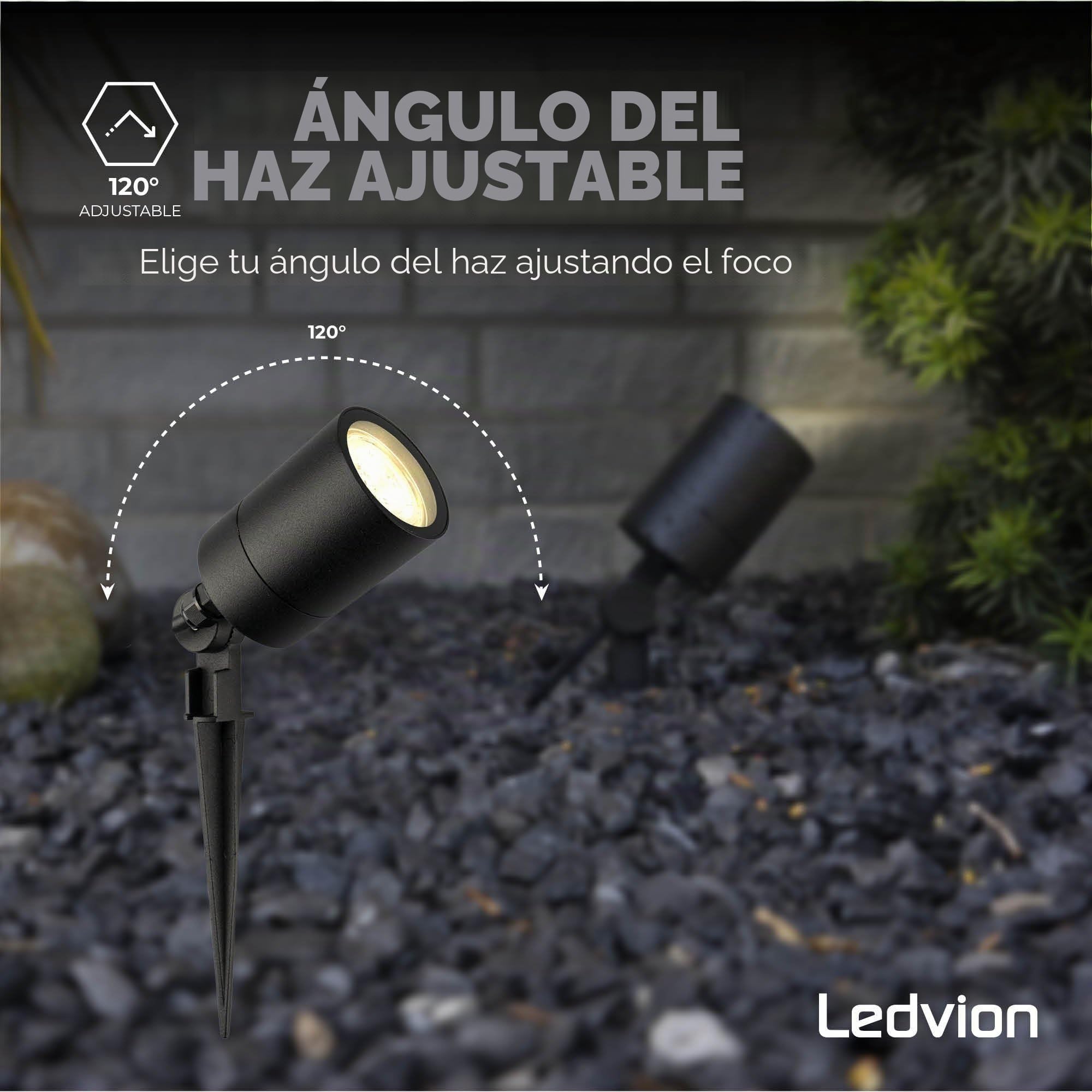 Ledvion - 9X Focos LED de Jardín, Casquillo GU10, Negro, 5W, IP65, Incl. Conexión Rápida