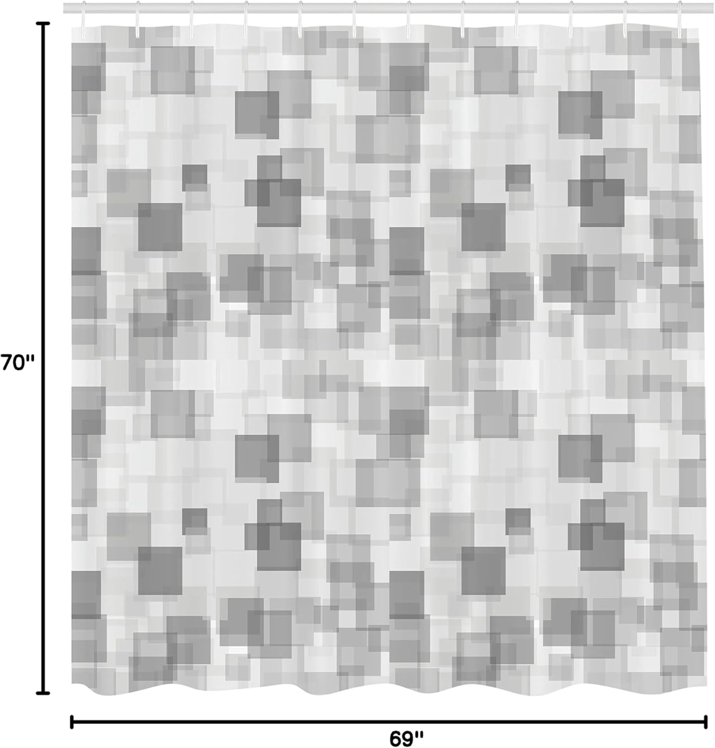 Ambesonne Grey Shower Curtain, Abstract Textured Square Shaped Loose Angled Interlace Lines and Forms Design Image Print, Cloth Fabric Bathroom Decor Set with Hooks, 69" W x 70" L, White Grey