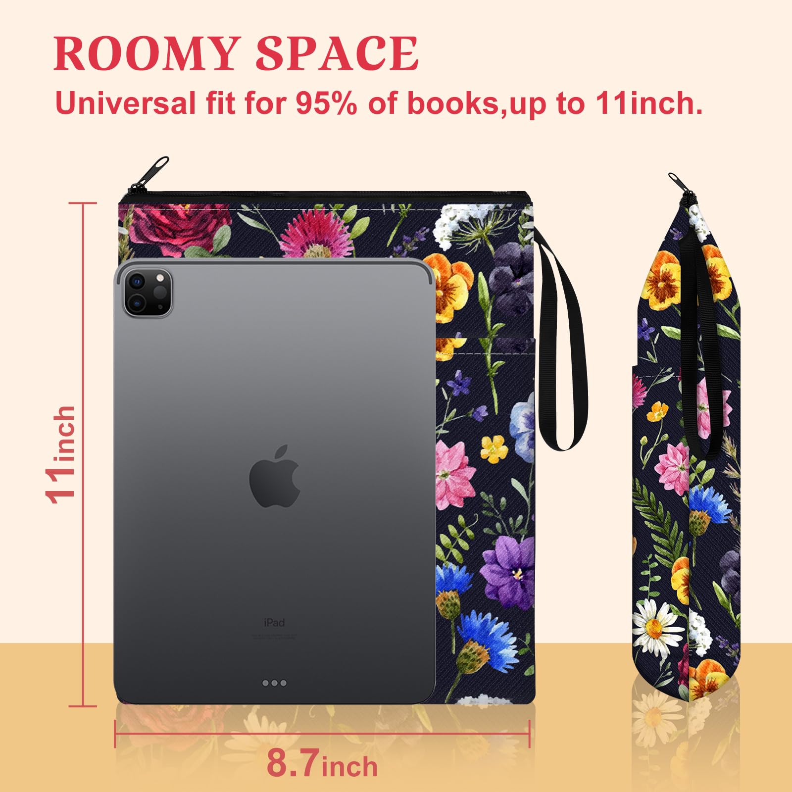 Slohif Etui na książki pokrowiec na okładkę książki z zamkiem błyskawicznym urocza książka Beau Booksleeve małe duże woreczki botaniczne na okładkę twardej okładki książki akcesoria do czytania dla