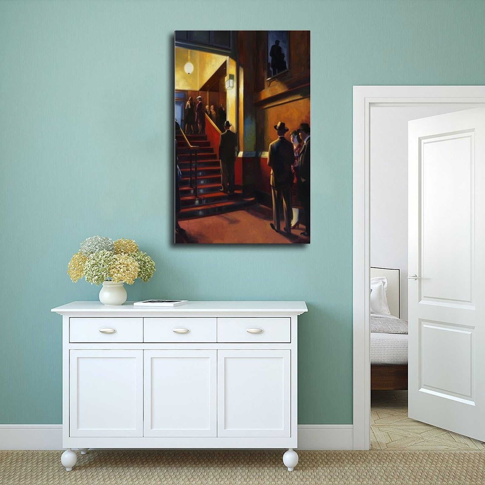 PHTHDB Poster su tela con scena del cinema di New York, omaggio a Edward Hopper, decorazione per la casa, idea regalo