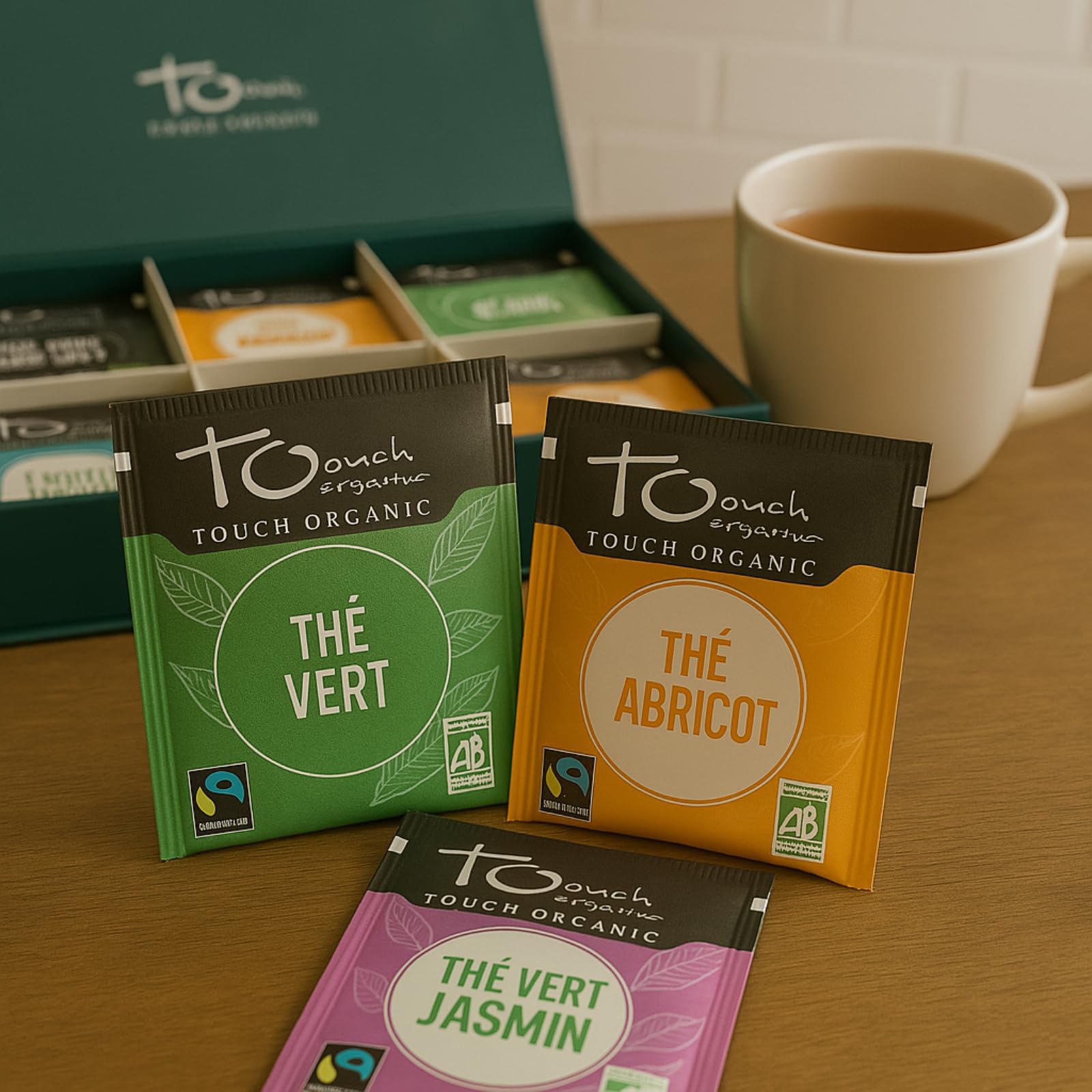 Touch Organic - Coffret Dégustation de Thés Bio | 8 Variétés & 80 Sachets | Collection Premium avec Thés verts, blanc et parfumés | Coffret cadeau