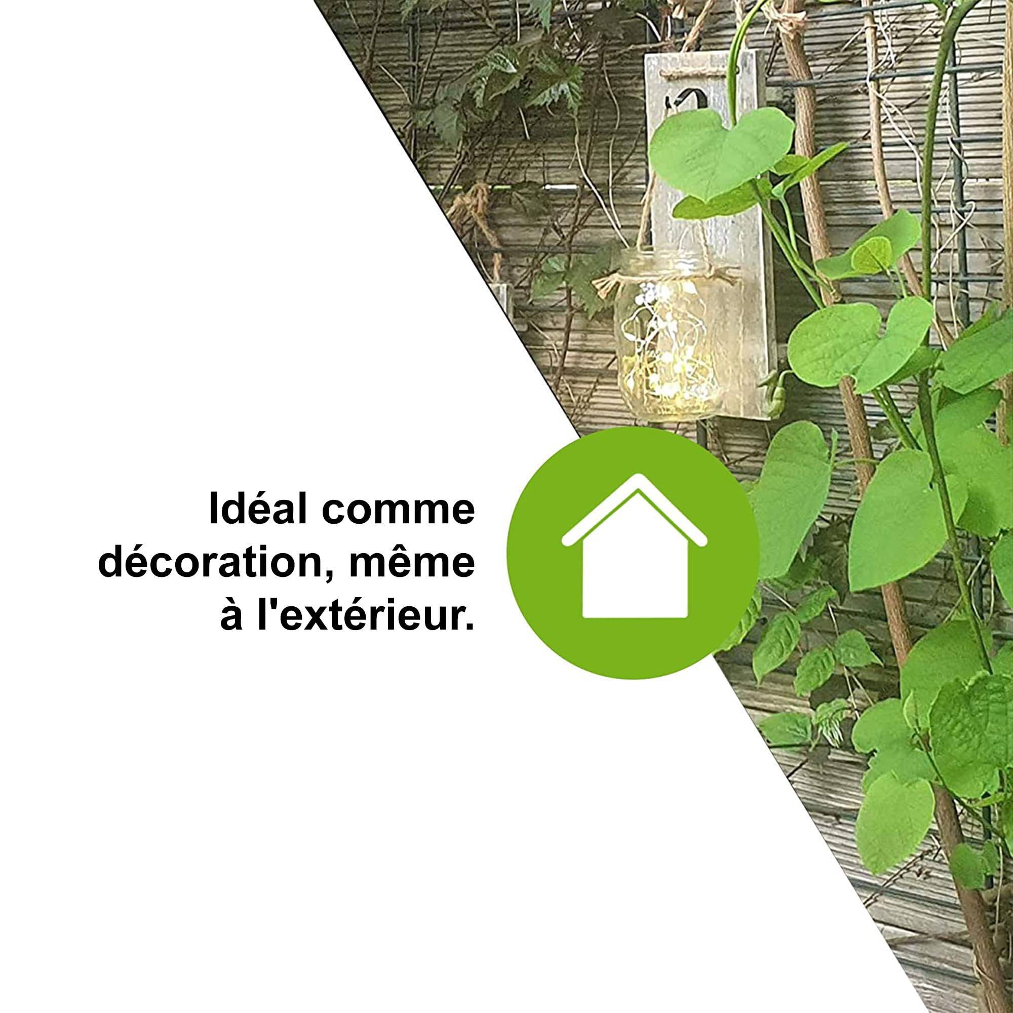 ISOTRONIC Set de 2 appliques murales LED en verre – Décoration bocaux Mason avec guirlande et planche en bois – Style rustique à piles – Bocaux à remplir soi-même pour jardin, salon et terrasse