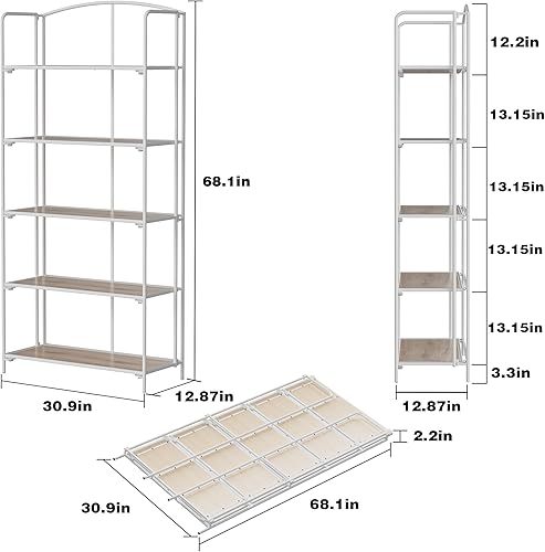 Miniatura 122 de Crofy - Estantería plegable sin montaje para sala de estar, estante plegable blanco de 5 niveles para oficina en casa, organizador de almacenamiento