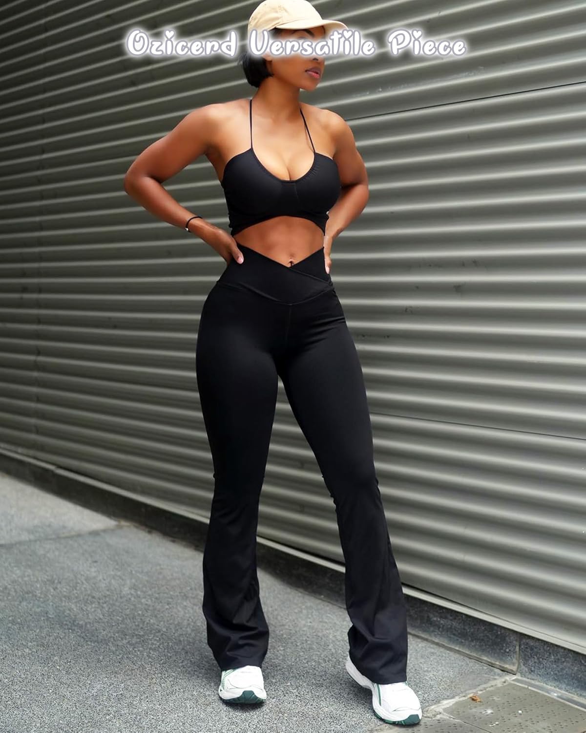 OZICERD Bootcut Flare Leggings for Women Tummy Control High Waist Crossover Scrunch Butt Leggings Wide Leg Yoga Pants Black - Image 5