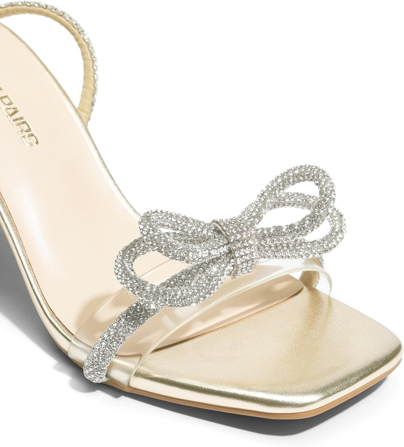 DREAM PAIRS Women's Double Bowknots Heels Open Square Toe Ankle Strap Crystal Rhinestone Dress Sandals for Party Wedding
