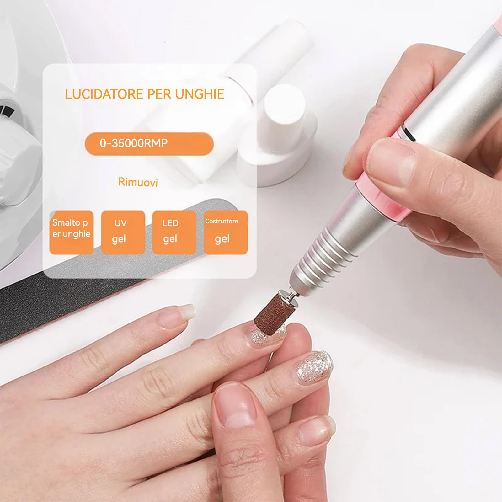 VOLTIX Fresa per Unghie Professionale 35000 Giri con Velocità Regolabile, Trapano Elettrico per Unghie, Fresa Unghie con Pedale, Nail Drill per Manicure e Pedicure Gel/Smalto ROSA