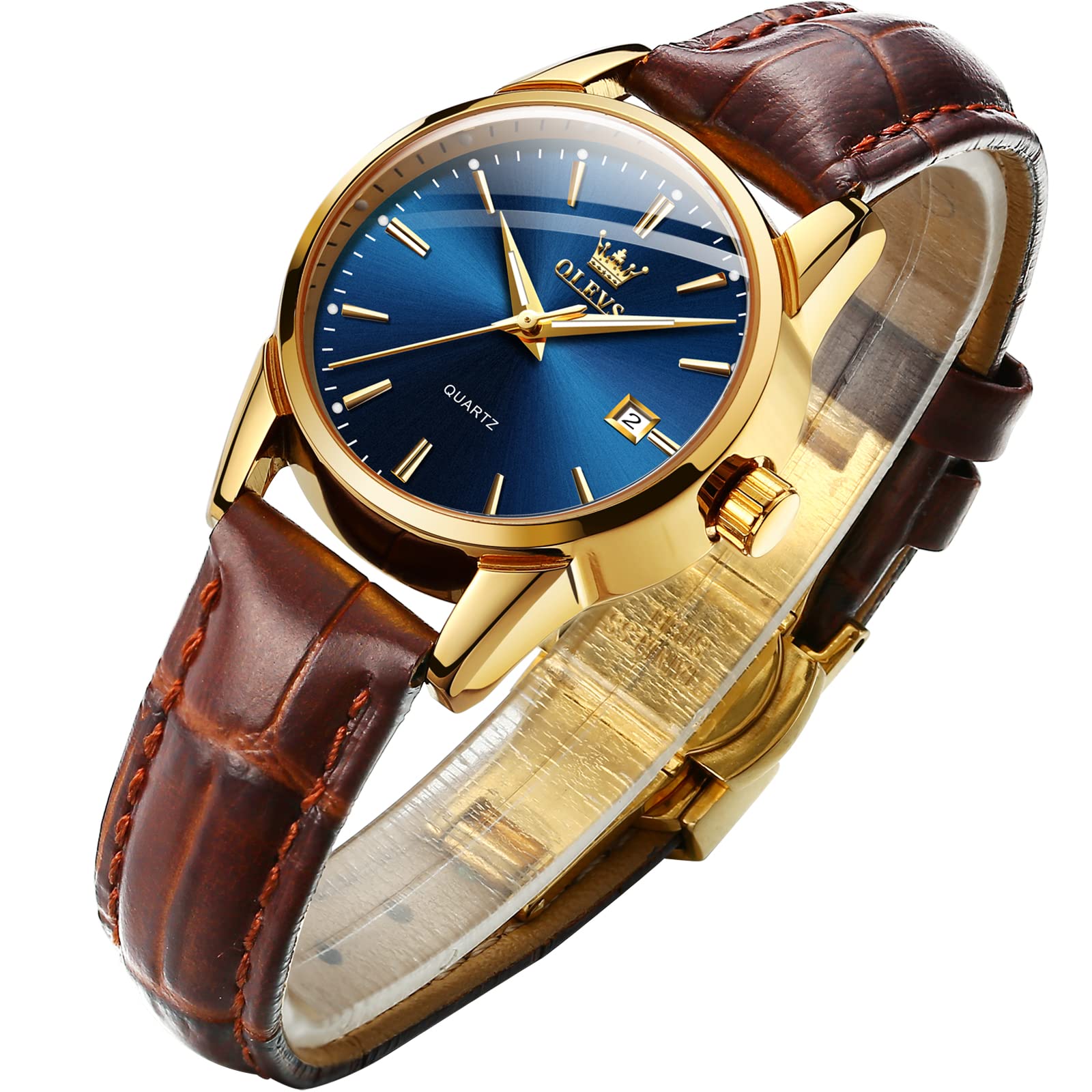 OLEVS Women Leather Watch - Analog Ladies Quartz Watches Luxury Dress Watch for Small Wrists Waterproof with Date Day Function - Reloj para Mujer