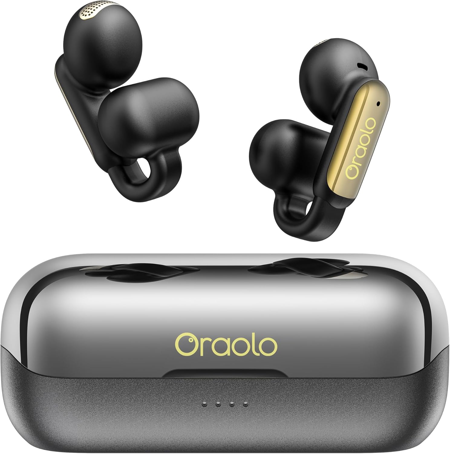 Oraolo OE02 Wireless Earbuds, Crystal Clear Call, USB-C Charging, Bluetooth 5.4 Open Earphones with ENC, IPX5 Waterproof Wireless Clip-on Earbud, 32H Playtime Earbuds (Black)