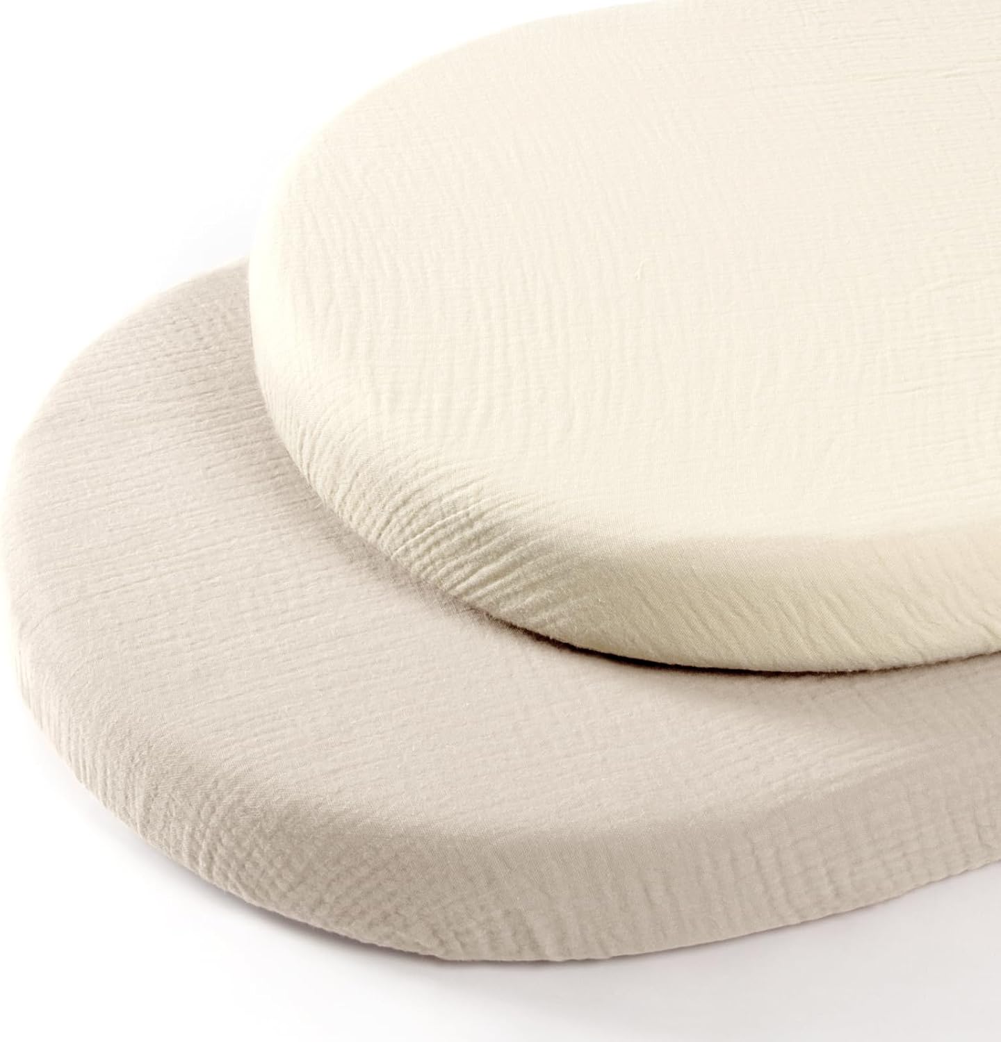 lulumoon Baby Muslin Bassinet Sheets: Cotton Bassinet Sheets Neutral for Boys and Girls - Fitted for Oval Rectangle or Hourglass White & Cream Standard Bassinet