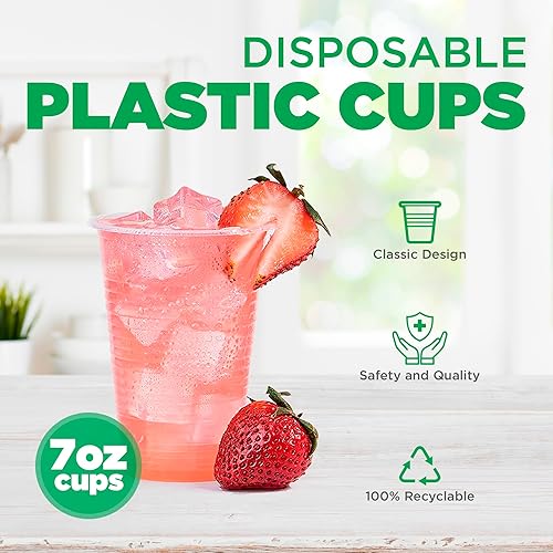 Miniatura 2 de Vasos de plástico desechables de 7 onzas paquete de 100 vasos de plástico para fiestas, alimentos y bebidas, taza de grado alimenticio con anillos