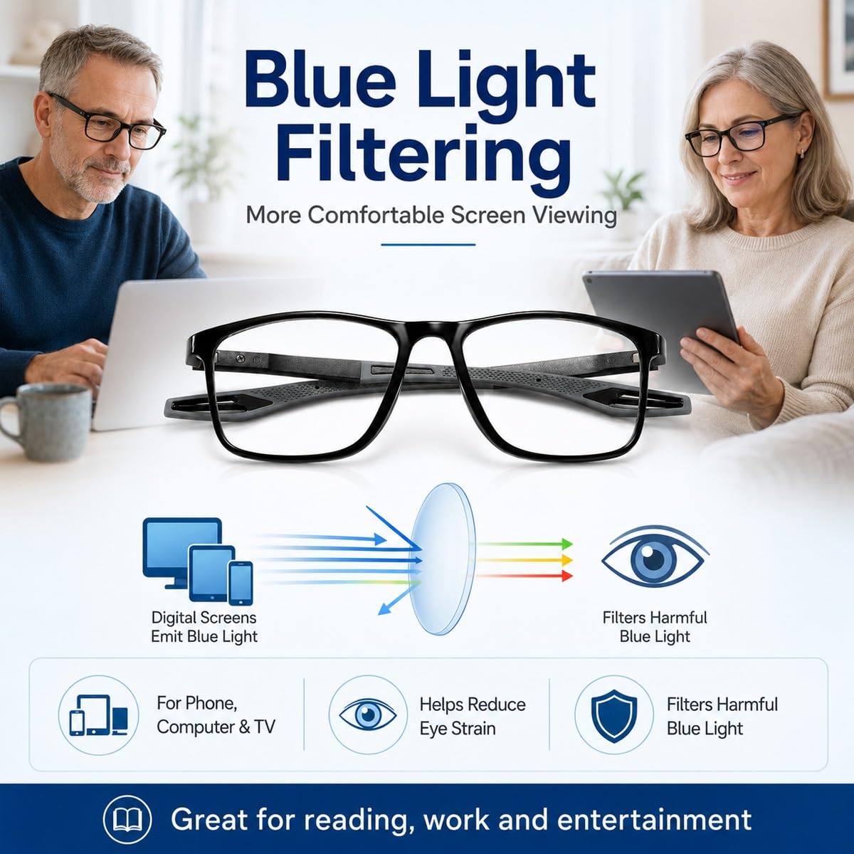 Generisch 3er-Pack Photochrome Progressive Lesebrillen Damen Herren, Multifokale Blaulichtfilter Lesehilfe, UV400 Schutz, leichte TR90 Brille