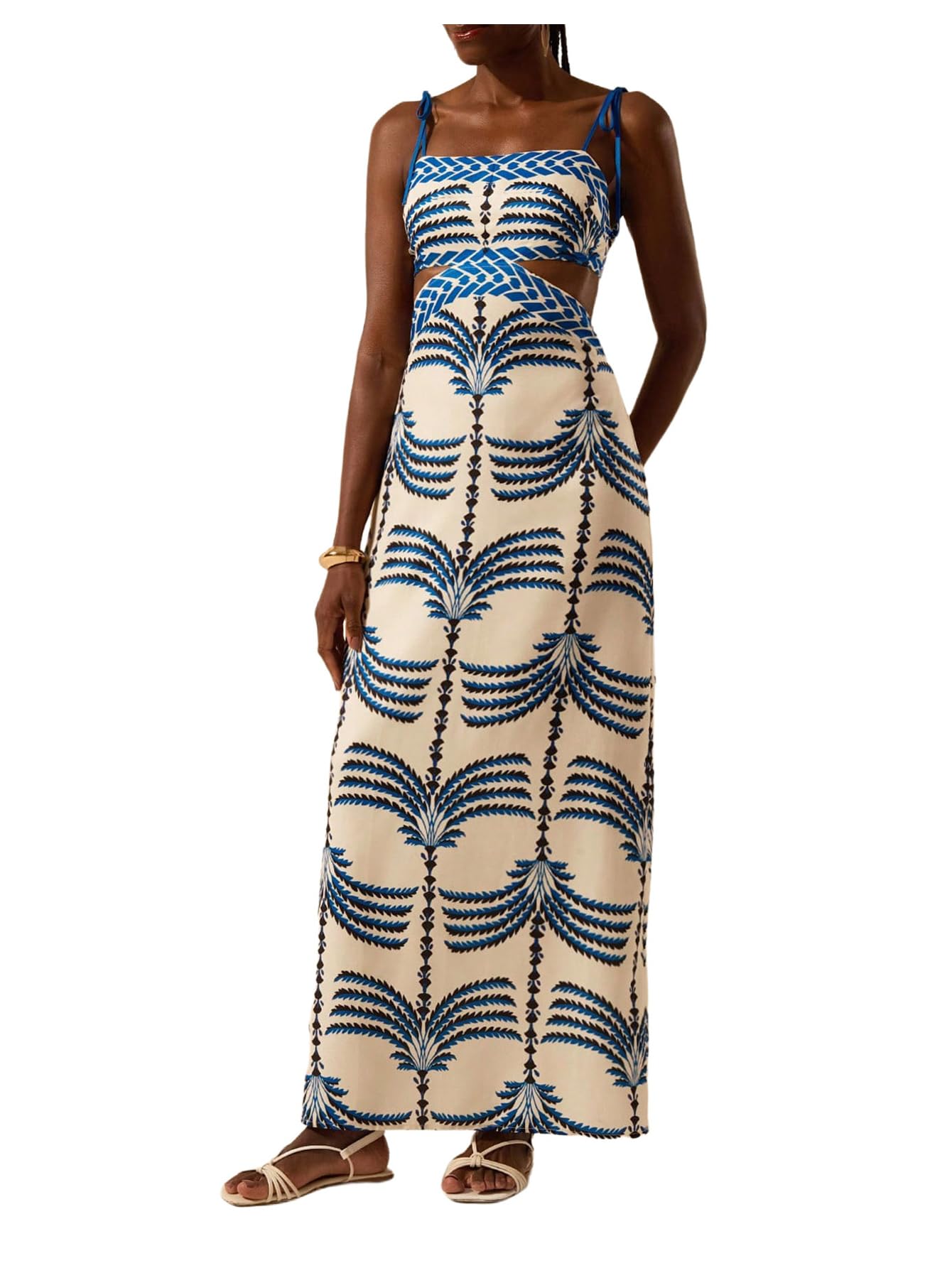 Women's Summer Maxi Dress Tropical Cut Out Backless Cami Sundress
