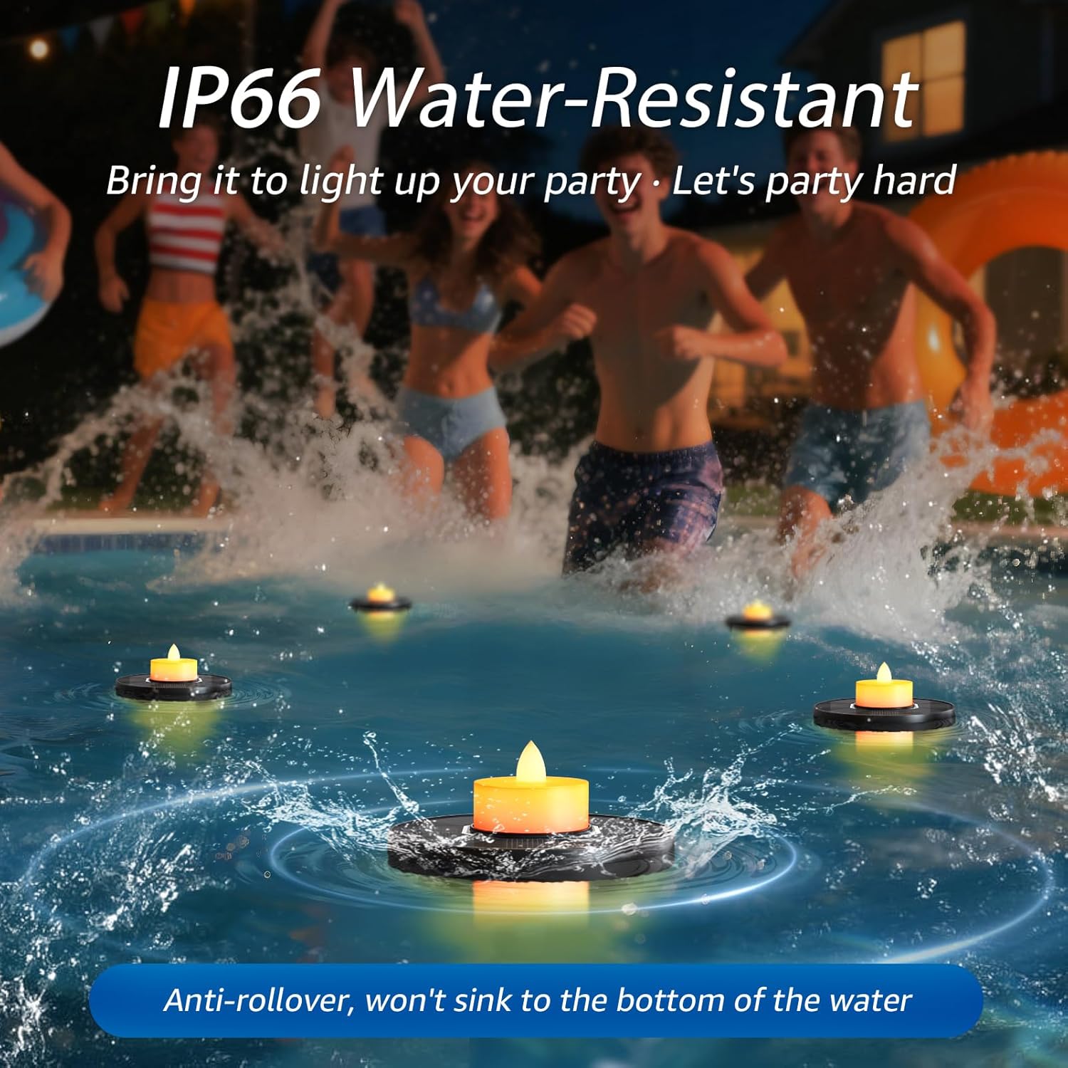 Solar Floating Pool Lights, 5-Pack Solar-Powered Float Candles Lamps Tea Light for Pond Party Garden Backyard Outdoor Decor