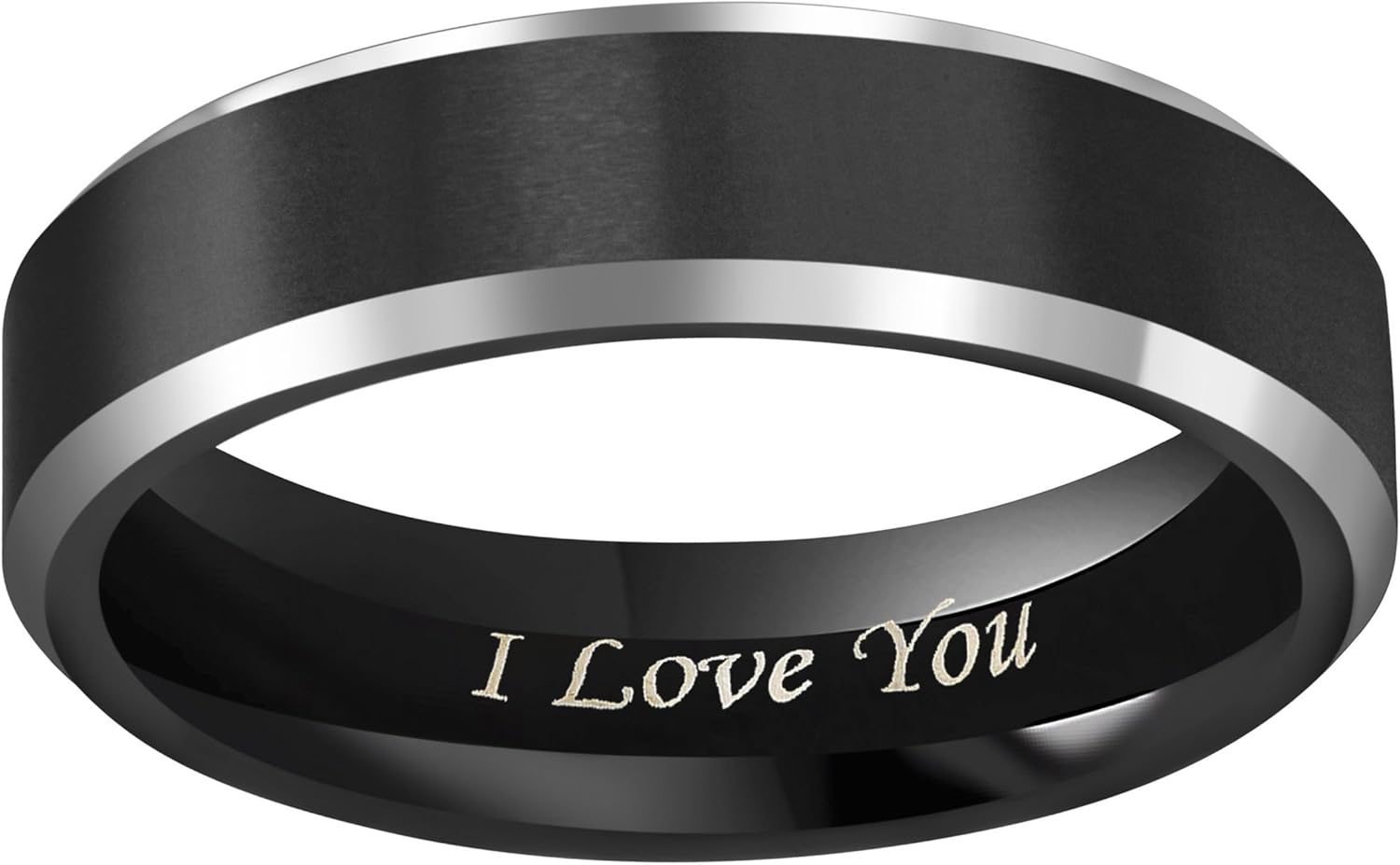 CROWNAL 4mm 6mm 8mm Black Tungsten Couple Wedding Bands Rings Men Women Polished Beveled Edges Matte Brushed Finish Engraved I Love You Size 3.5 To 17 - Image 2