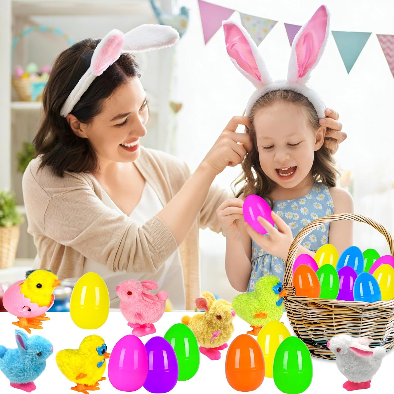 Jumbo 4" Easter Eggs Filled with Wind-up Toys, 8 Pack Colorful Easter Egg Wind Up Jumping Bunnies and Chicks Hunt Filling Treats Easter Basket Stuffers Easter Party Favors for Kids Boys Girls