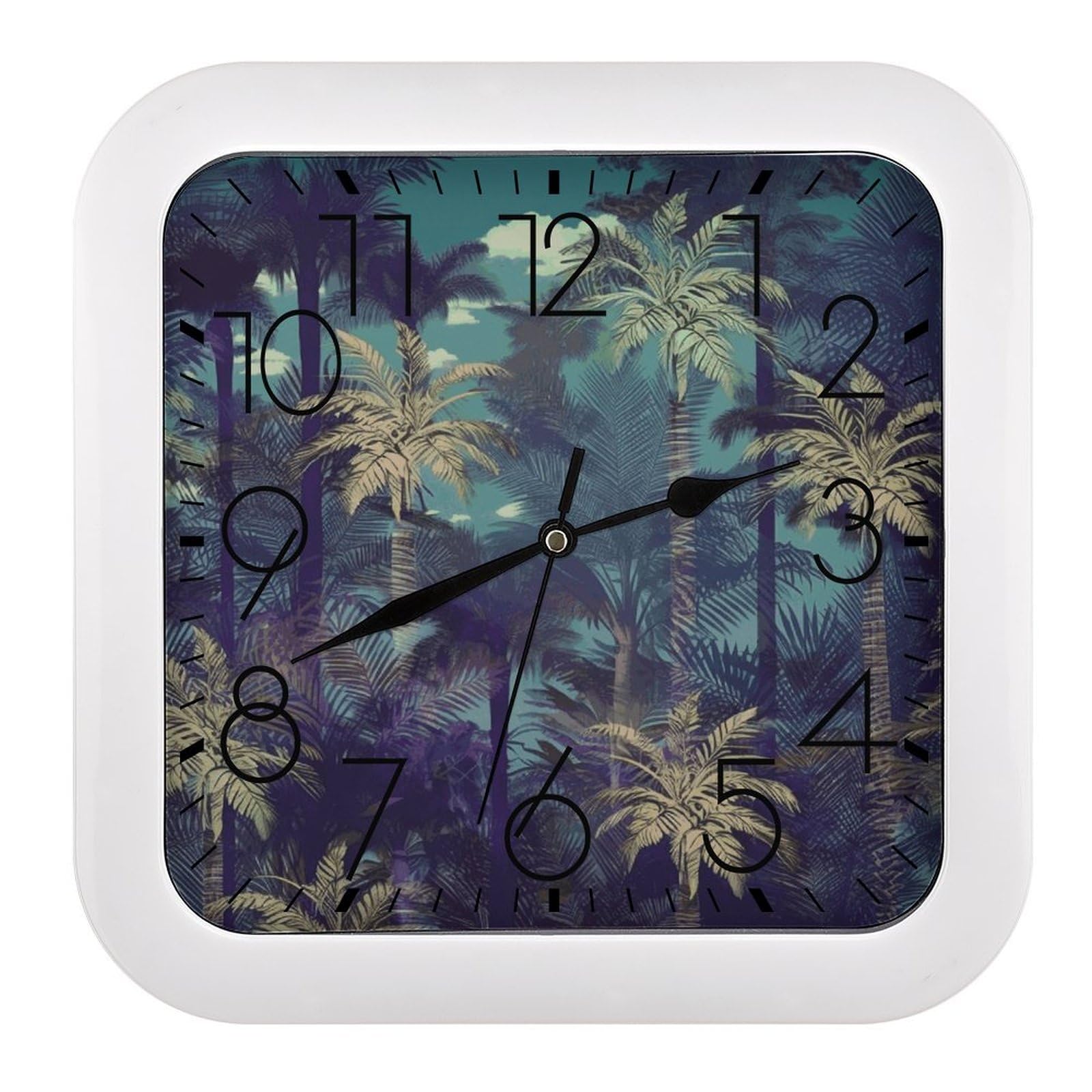 NTVOWPZO 10 Inch Wall Clock Fantasy Palm Tree Jungle Battery Operated Wall Clocks Silent Non-Ticking Square Wall Clock for Living Room Kitchen Home Office Wall Decorative Clocks