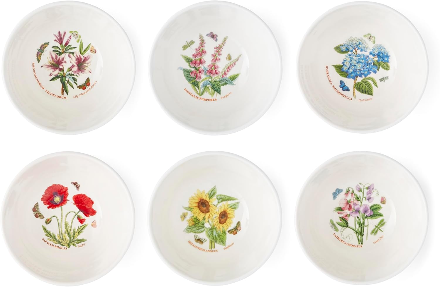 Portmerion Botanic Garden Meadow - 5.5" Round Stacking Bowl (Set of 6) | Assorted Florals with Colorful Laurel Leaf Border| Earthenware | Microwave & Dishwasher Safe | Home & Restaurant for Daily Use