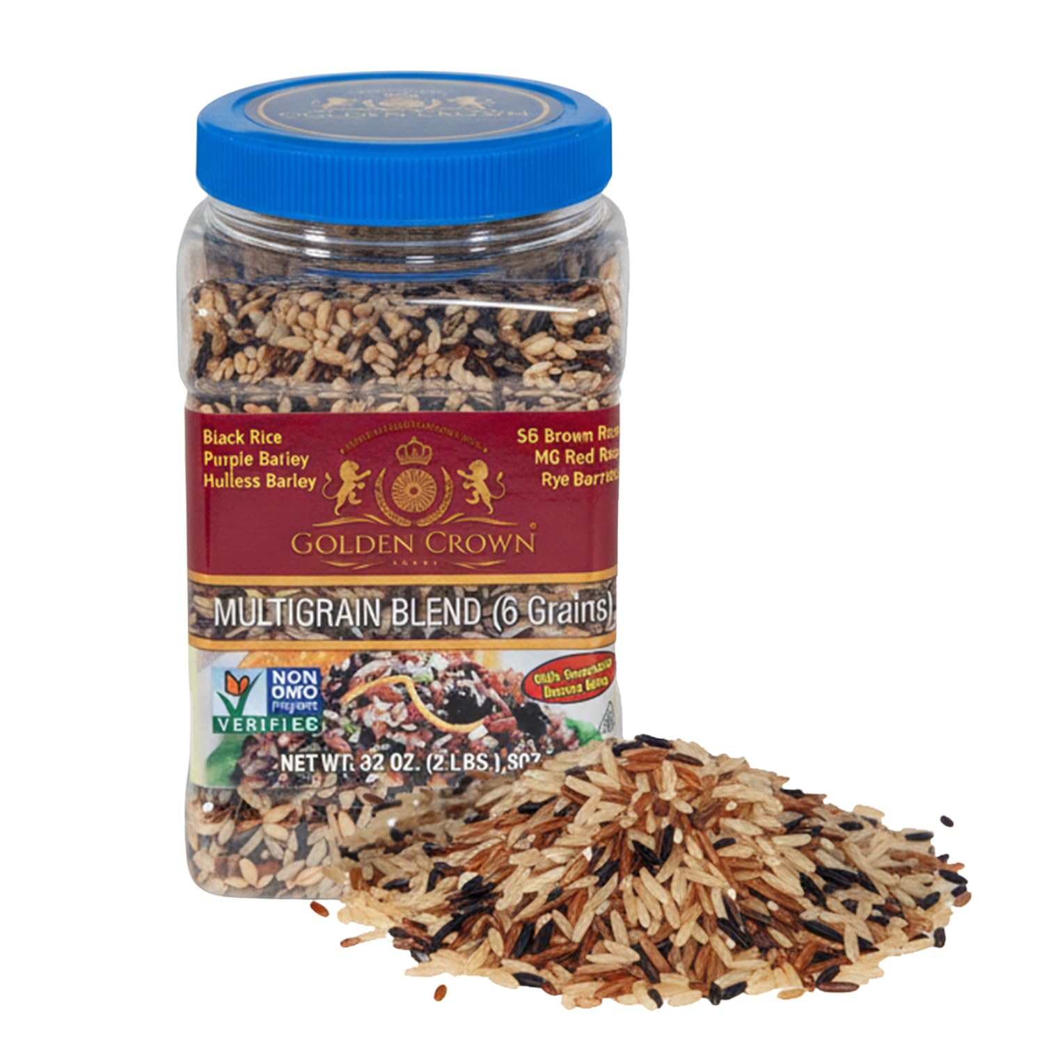 Golden Crown 6-in-1 Multigrain Blend with Black Rice, Red & Sprouted Brown Rice, Purple Barley - Premium Quality & GMO Free - Perfect for Bowls, Pilafs, Soups, Stir-Fries & Meal Prep, 32 oz (2 lbs)