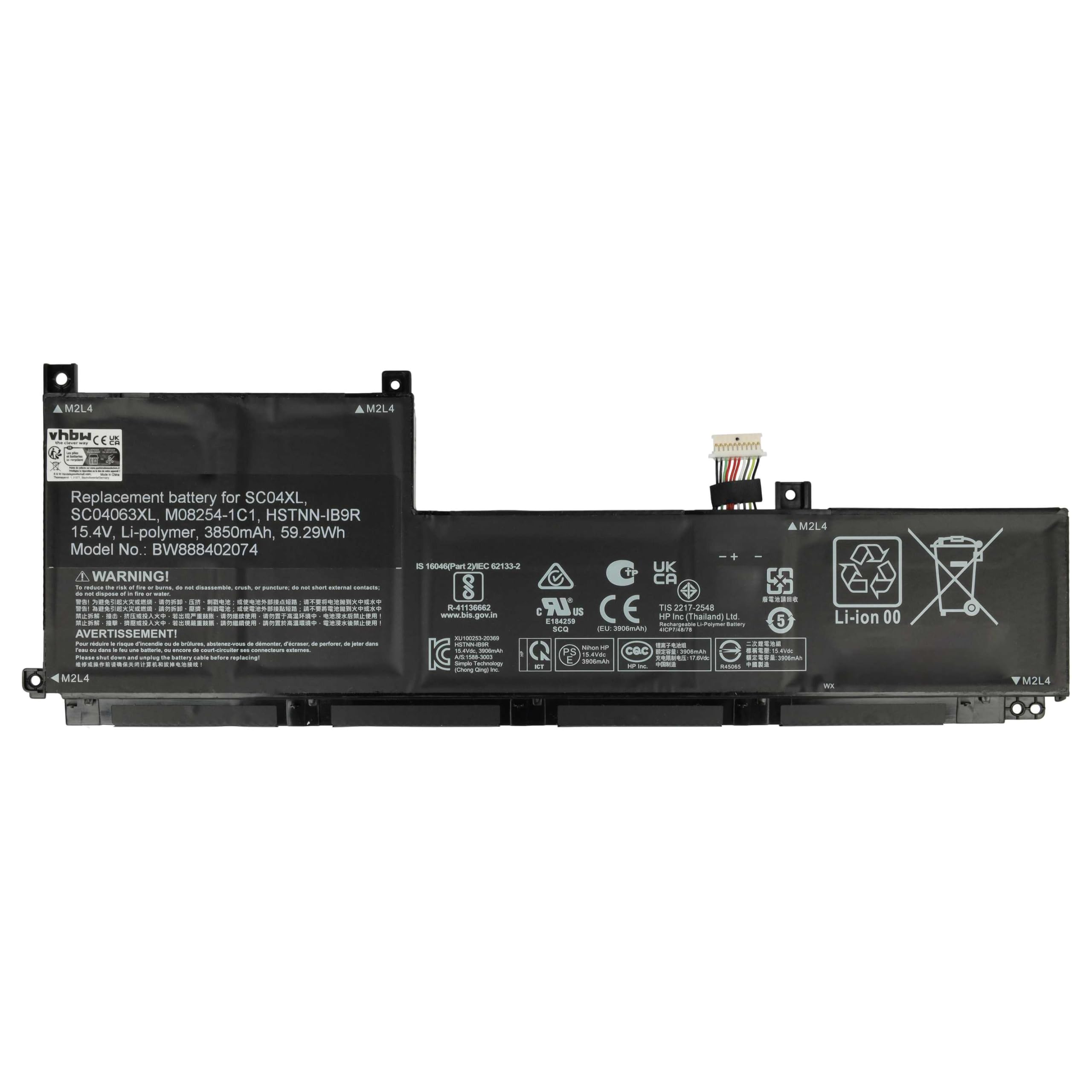 vhbw Bateria zamienna do HP HSTNN-IB9R, M08254-1C1, SC04063XL, SC04XL do notebooka (3850 mAh, 15,4 V, litowo-polimerowa)