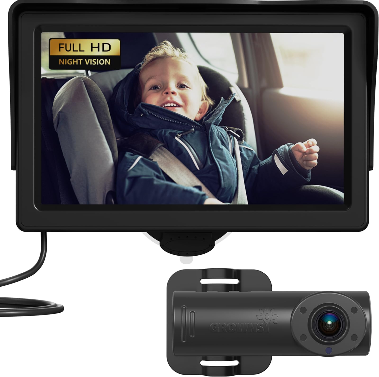 Baby Car Camera, HD Display Baby Car Mirror with Night Vision Feature, 4.3 inch Baby Car Camera with Monitor Wide Clear View, Backseat Camera Rear Facing to Observe Babyโs Every Move