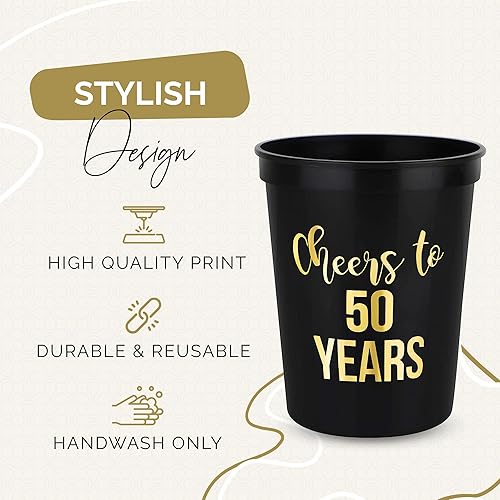 Miniatura 4 de Tazas decorativas de cumpleaños de Cheers to 50 años, paquete de 12, 16 onzas cada una, tazas de cumpleaños 50, recuerdos de fiesta para mujeres y