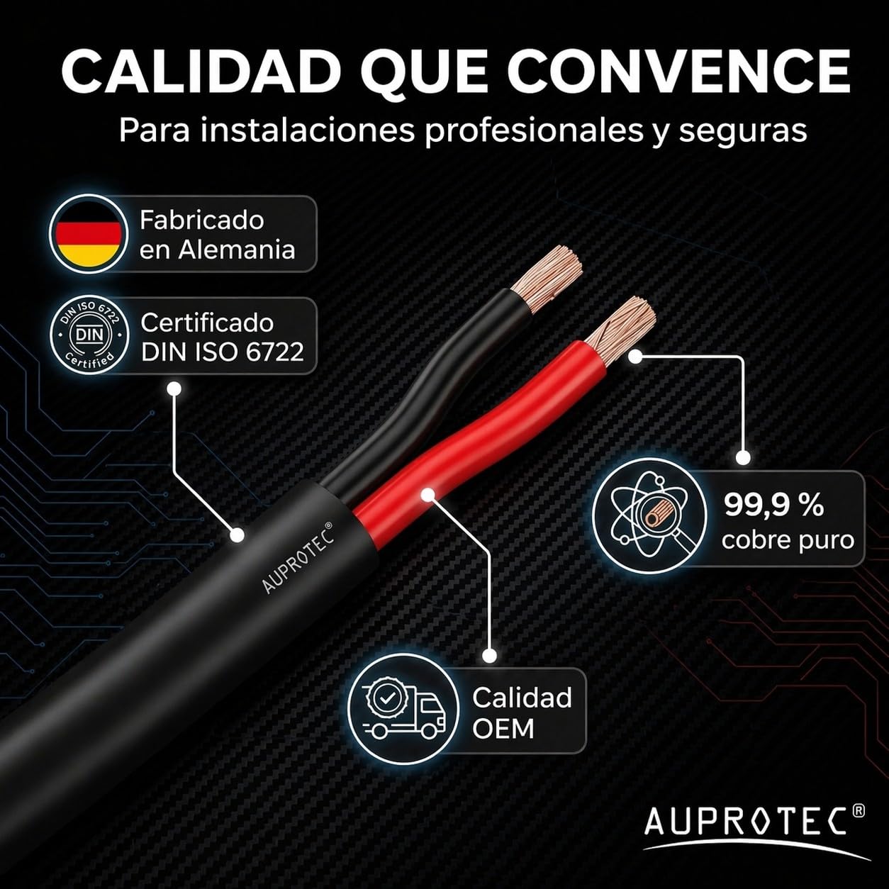 AUPROTEC 4.0mm² - 2 conductores, 10m cable eléctrico redondo I aislamiento de PVC de pared fina DIN ISO 6722 I FLRYY cable automotriz para coche, remolque y caravana