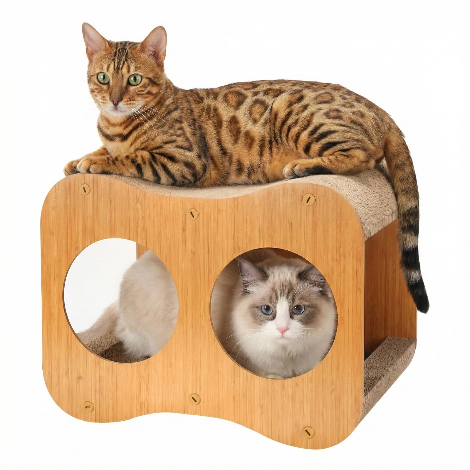 Avont 猫用 爪研ぎ ベッド くり抜き型 スクラッチハウス 多機能 両面段ボール 爪とぎ トンネル遊び インテリア 安心設計 室内 通気性よい ストレス解消 組み立て簡単