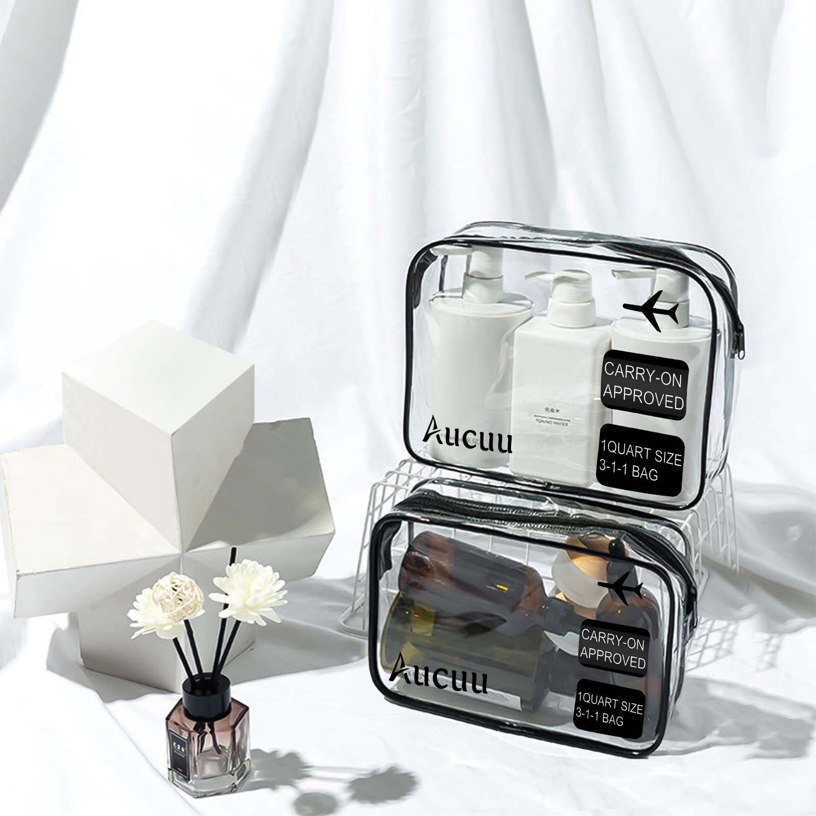 Aucuu Beauty Case Trasparente, 2 Pezzi Borse Da Toilette Trasparente, Borse da Viaggio Impermeabile, Borsa Cosmetici Trasparente, Cosmetico Trasparente, Beauty Case da Viaggio