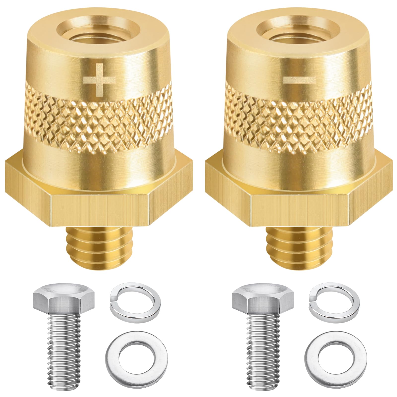 1 Paar Batteriepoladapter M8, Bolatus Auto Batterie Anschlussklemmen M8 Batterieklemme mit 2 Edelstahlschrauben und 4 Unterlegscheiben, Batteriepol für Autobatterien (1x Positiv und 1x Negativ)