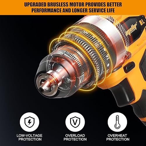 Miniatura 5 de Mellif Taladro de impacto sin escobillas compatible con batería Dewalt de 20 V Max (batería no incluida), portabrocas sin llave de 12 pulgada, 2