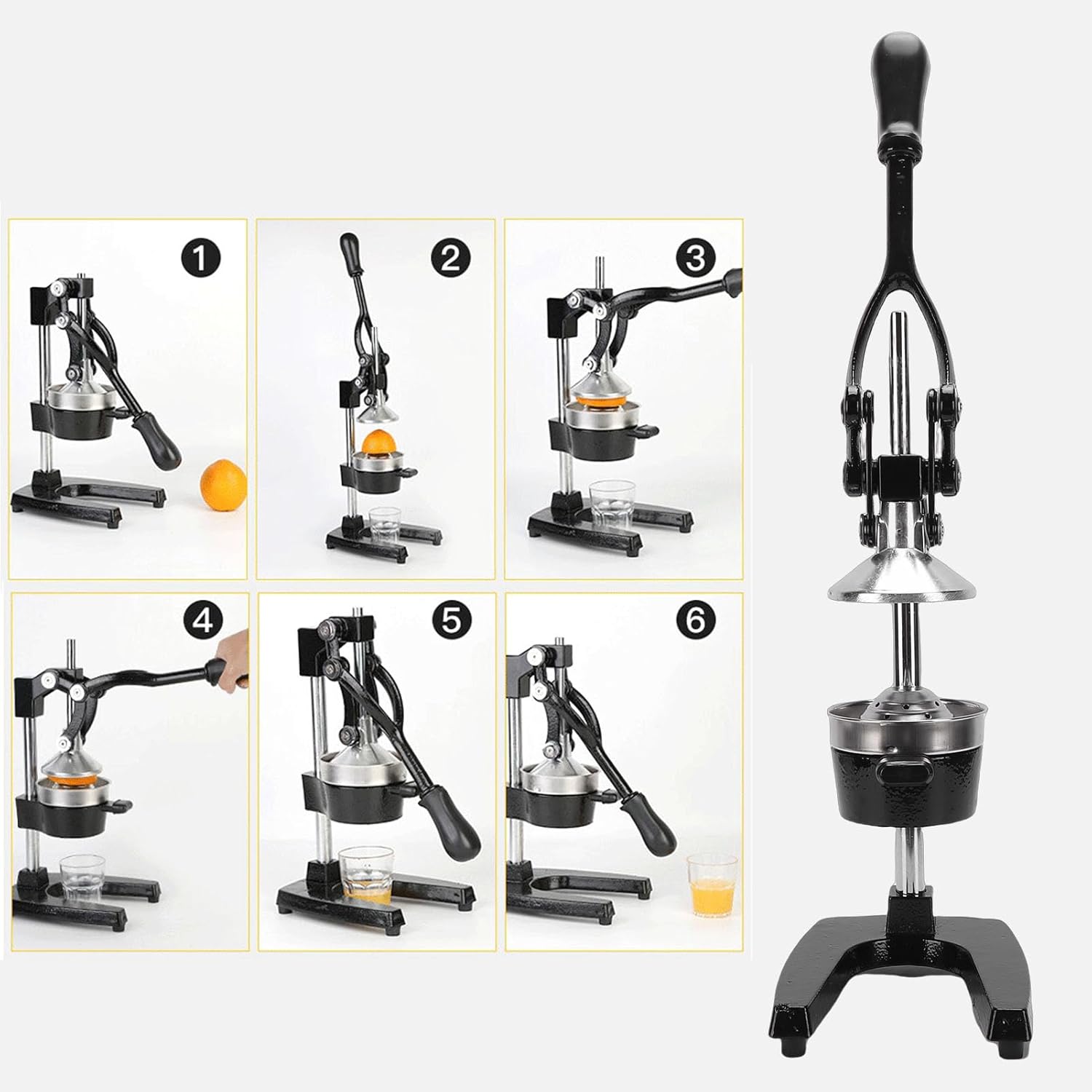 Professional Citrus Juicer, Heavy Duty Commercial Grade Manual Juicer, Stainless Steel Cast Iron Orange Squeezer with Ergonomic Handle for Lemon Lime Grapefruit, Easy to Clean