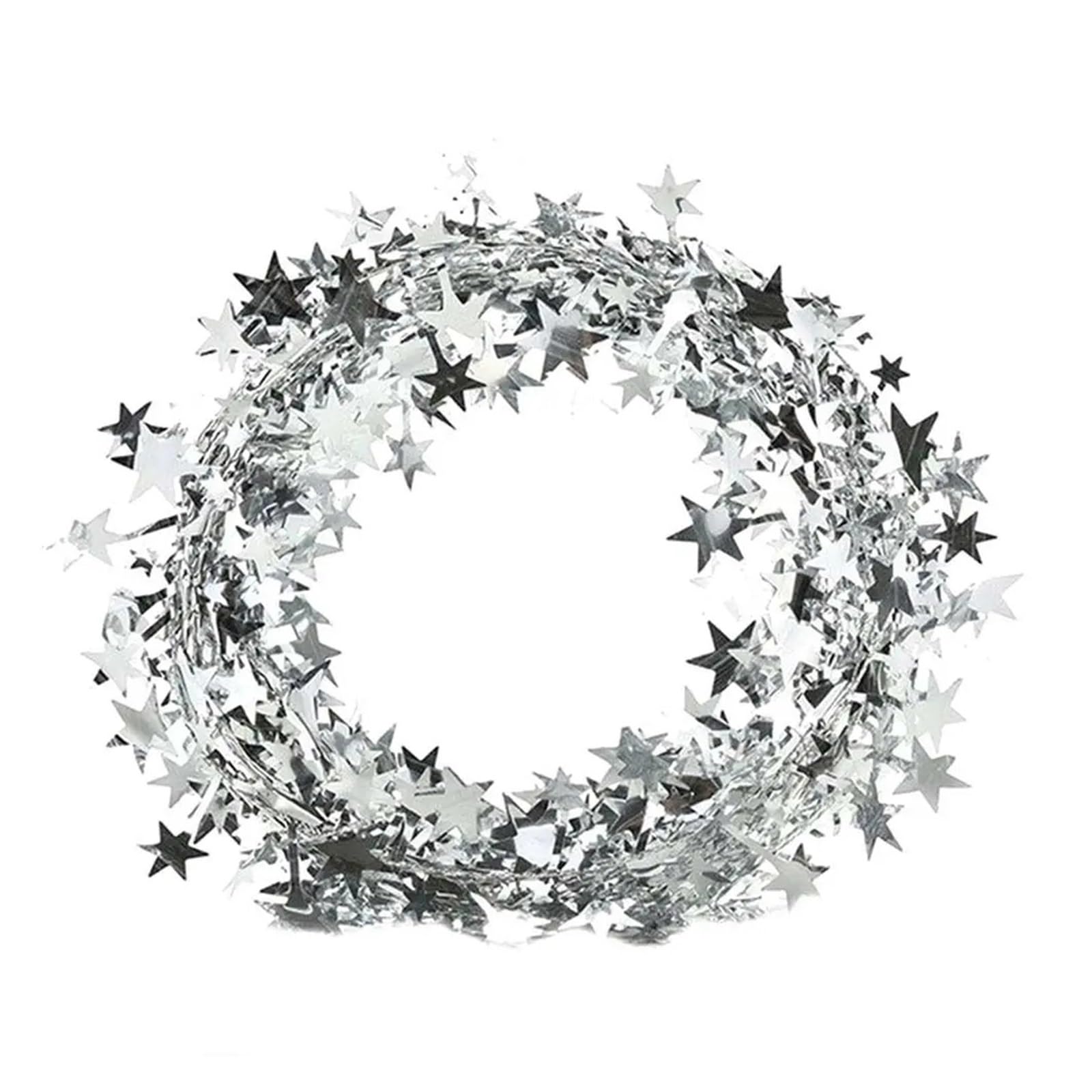 Yeobezn Tinsel Stars Wire Garlands 12PCS Creative Party Xmas New Year Hanging Ornaments Christmas Decoration Rattan Garland Star Pine Tinsel(Silver)