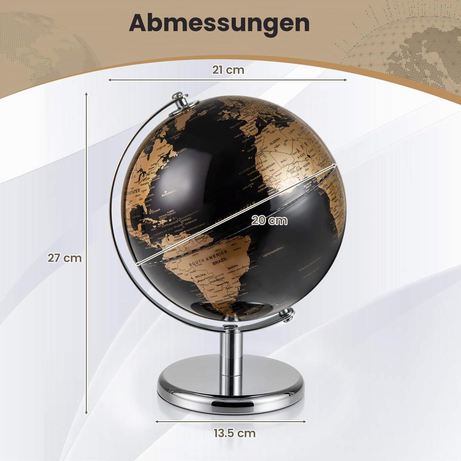 GIANTEX 20 cm Globus, Weltkugel mit stabilem Standfuß aus Metall, 360° drehbarer Schülerglobus, pädagogischer Globus für Kinder & Erwachsene, antiker Weltglobus Deko für Zuhause & Büro (Gold)