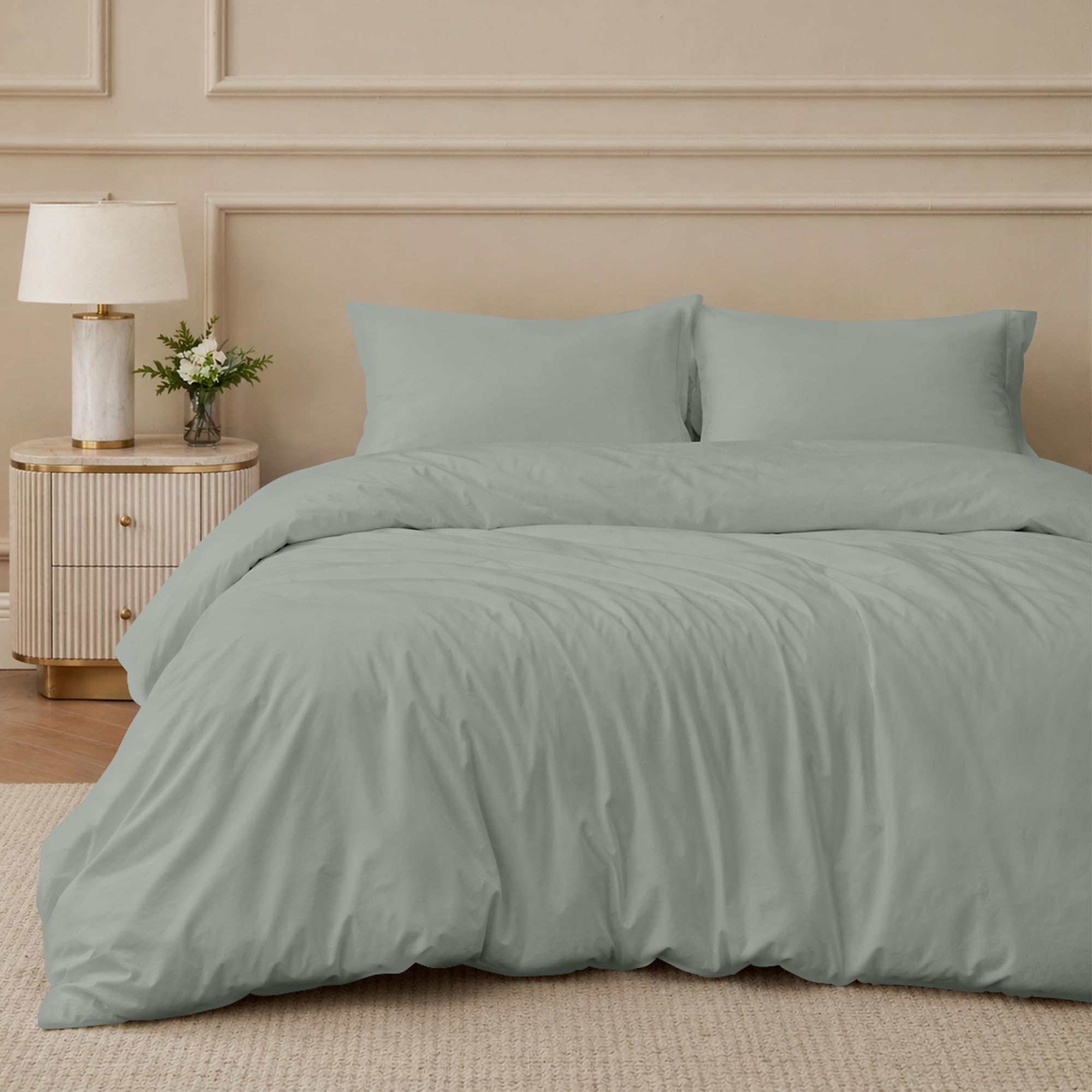 Egypto Duck Egg Microfibre Duvet Cover Set – Hypoallergenic & Breathable Double Duvet Cover With 2X Pillowcases – Soft & Lightweight Bedding Set – Button Closure Design – (Double 200X200cm)