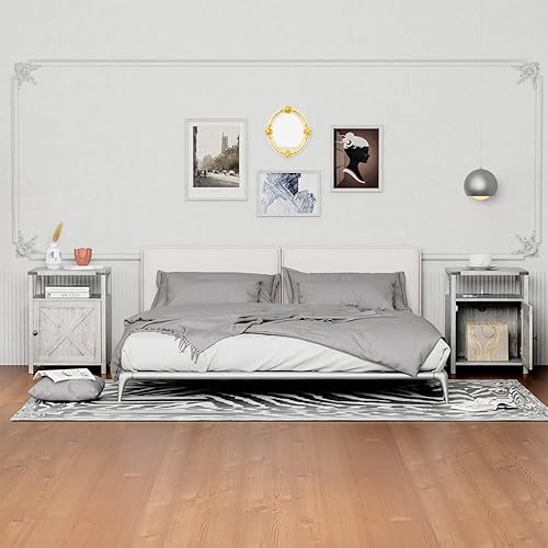 Miniatura 29 de Mesita de noche de granja con estación de carga, mesa auxiliar rústica para dormitorio con almacenamiento, mesa auxiliar para sala de estar, mesita