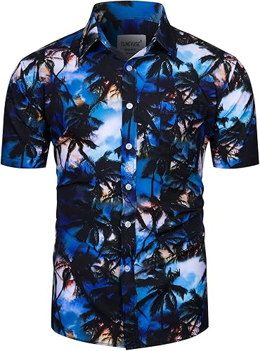 Miniatura 3 de TUNEVUSE Conjunto de camisas y pantalones cortos hawaianos para hombre, 2 piezas, trajes de playa con estampado de flores, traje tropical de verano