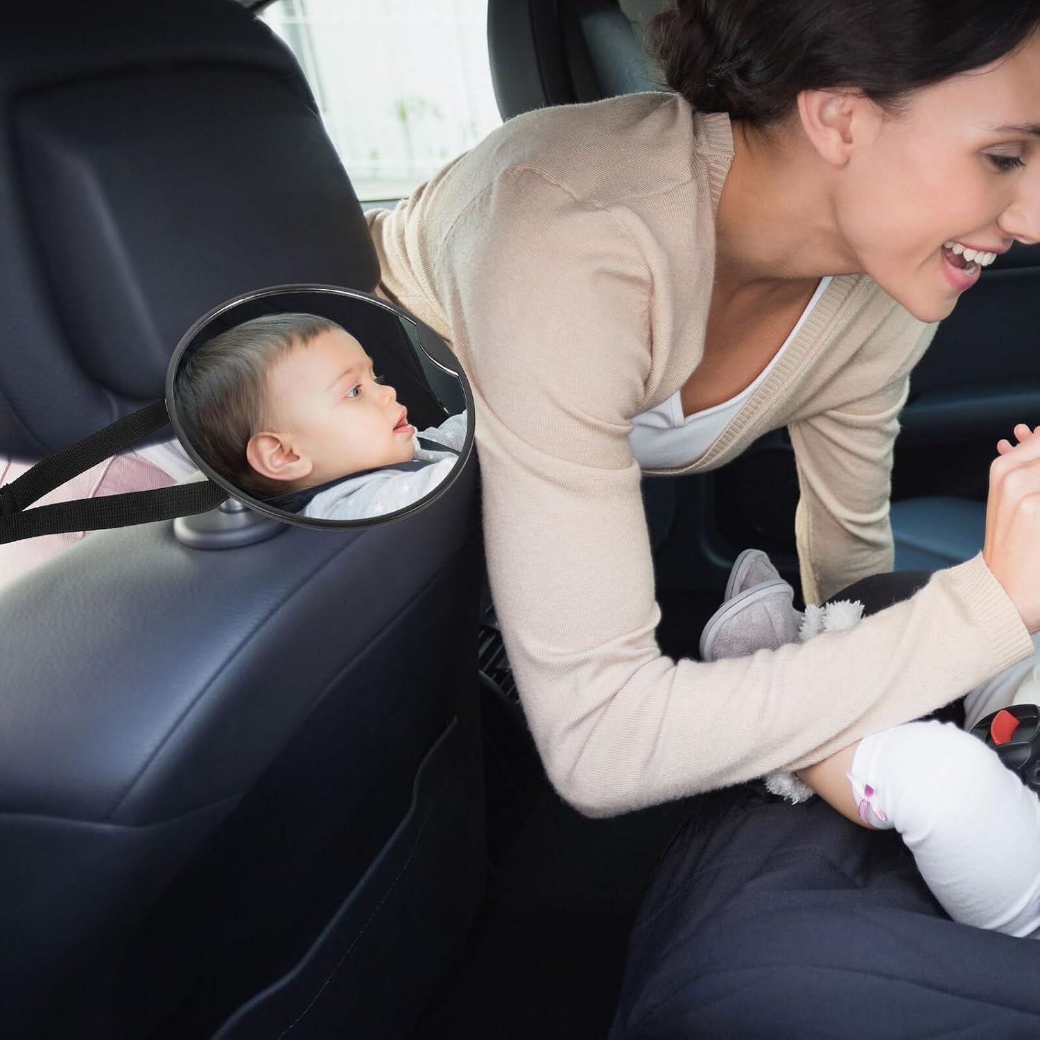 Car Observation Mirror Adjustable Rear Facing Backseat Mirror for Safety with Strap Wide View for Car Seats