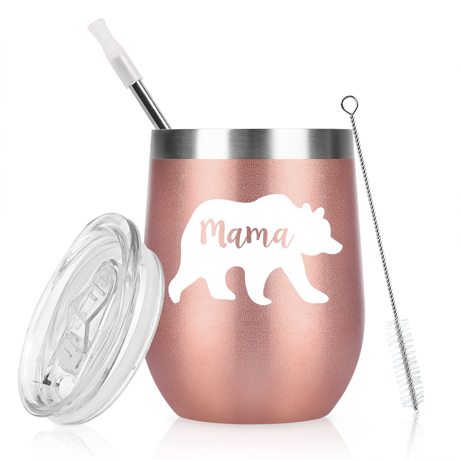 LivoleMothers Day Presents for Mum, New Mum, Mummy, Women, Mum Birthday Gifts from Son, Mama Bear Mug, Mum Christmas Gifts, 12oz Insulated Coffee Travel Mug, Double Walled Wine Tumbler, Rose Gold