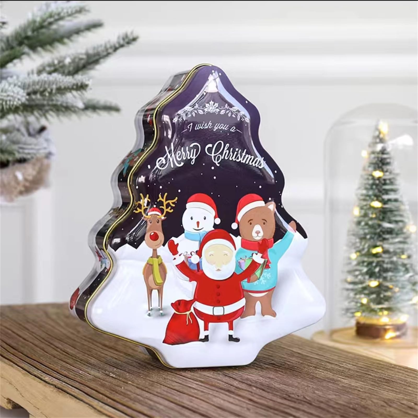 DaMga Christmas tree shaped metal candy box with lid, tinplate gift container, Christmas party decoration box, chocolate storage, etc,F7