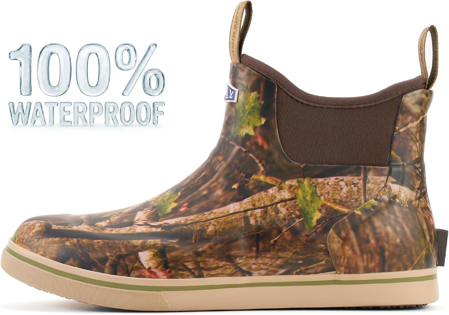 SUREWAY Men's Ankle Fishing Deck Boots for Men-Waterproof,Professional Non-Slip Soles for Wet Slippery Surface,Neoprene Rubber Rain Boot/Shoes for Hunting Boating Gardening