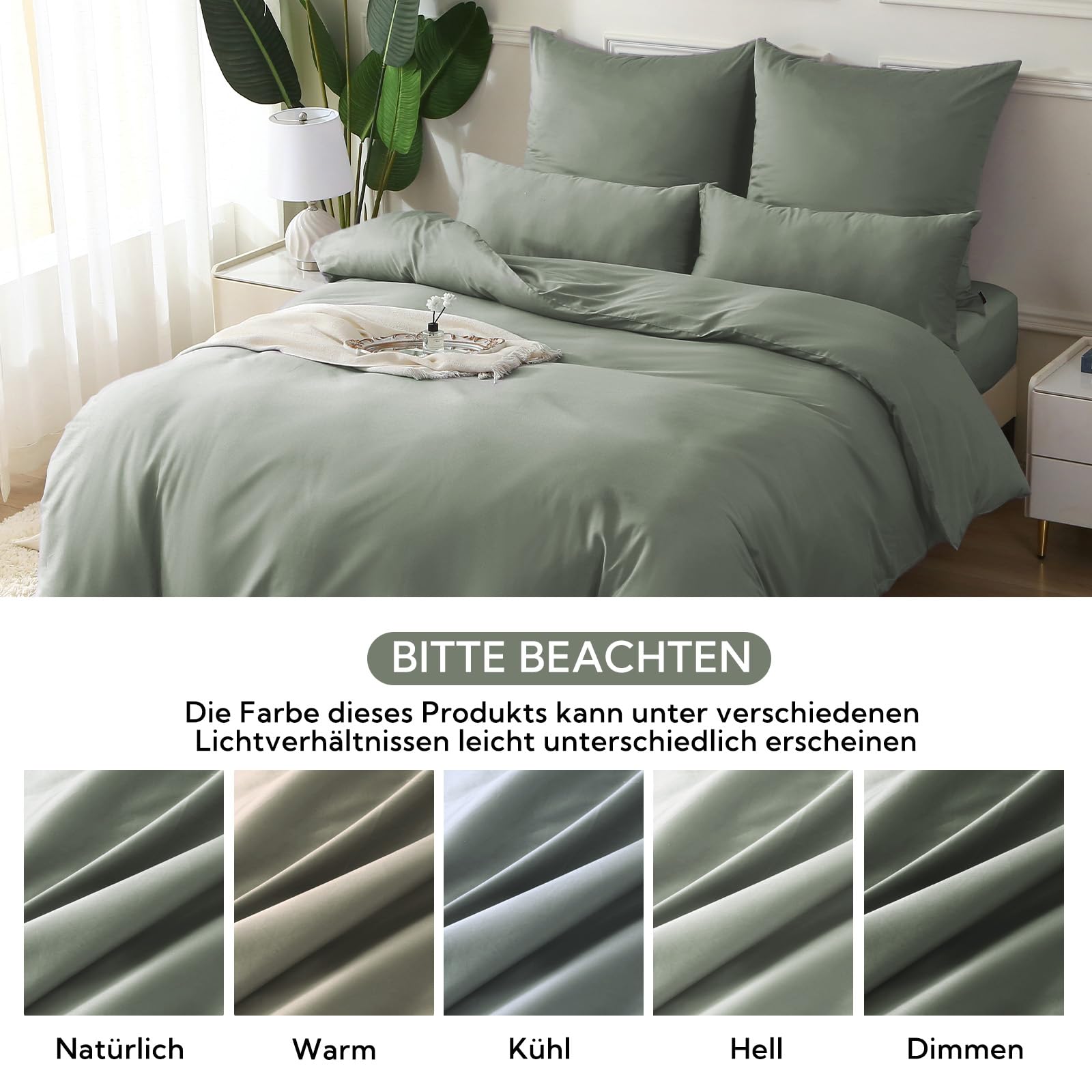 SOULFUL Satin Bettwäsche 135x200 Baumwolle,100% Langstapelige Baumwolle Kühlende Bettzeug, ÖkoTex Zertifiziert & für Allergiker Geeignet, 1 Bettbezug 135x200 & 1 Kissenbezug 80x80,GrauSage