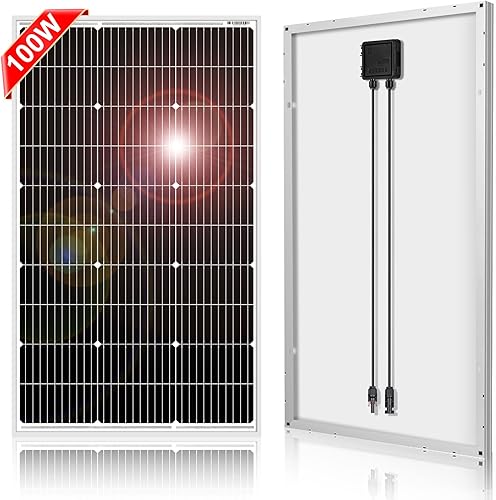 DOKIO Panel solar monocristalino de 100 W y 18 V para carga de batería de 12 V, módulo de vidrio 9BB con marco de aluminio, conector MC4, agujeros