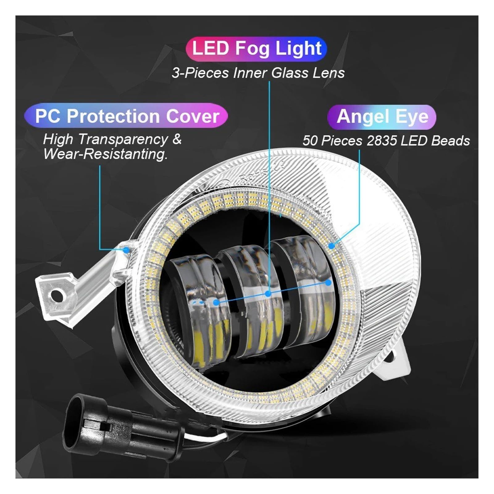 Faro Antiniebla Para VW Para Touran (1T1, 1T2) 2003-2010 Derecha + Izquierda Canbus Angel Eye LED Luz Antiniebla DRL Lámpara Circulación Diurna 1 Par(8With Angel Eye)