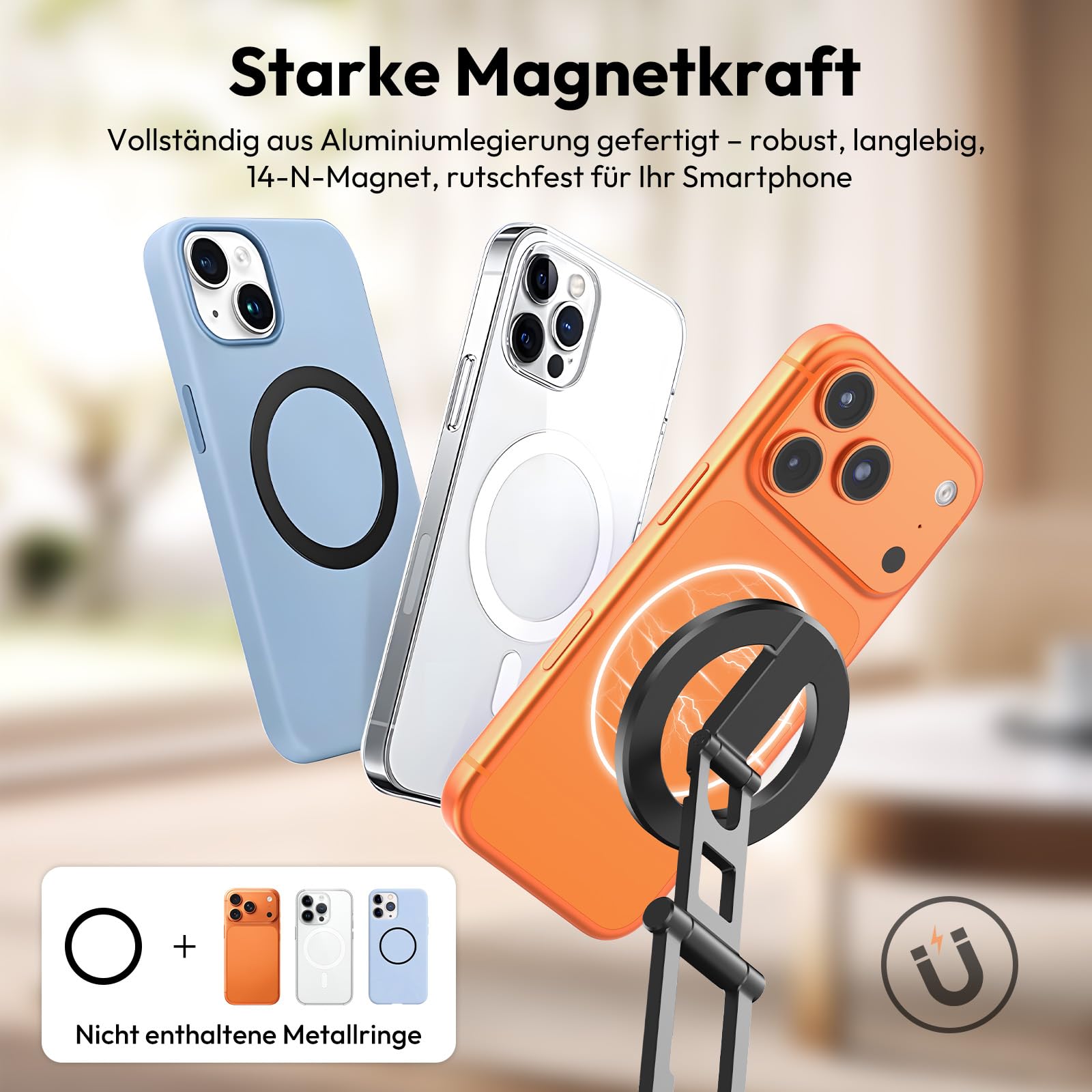 ULANZI SK29 Mini Magnetisches Handy Stativ, Aluminium Tripod Smartphone für MagSafe, Verstecktem Haken, 360° Drehbar, Faltbarer Selfie Stick Handyhalterung Stativ für iPhone 17/16/15/14/13/12 | Aluminium-Handy-Ständer mit 0,6 cm Arca-UK-Basis, verstellbar