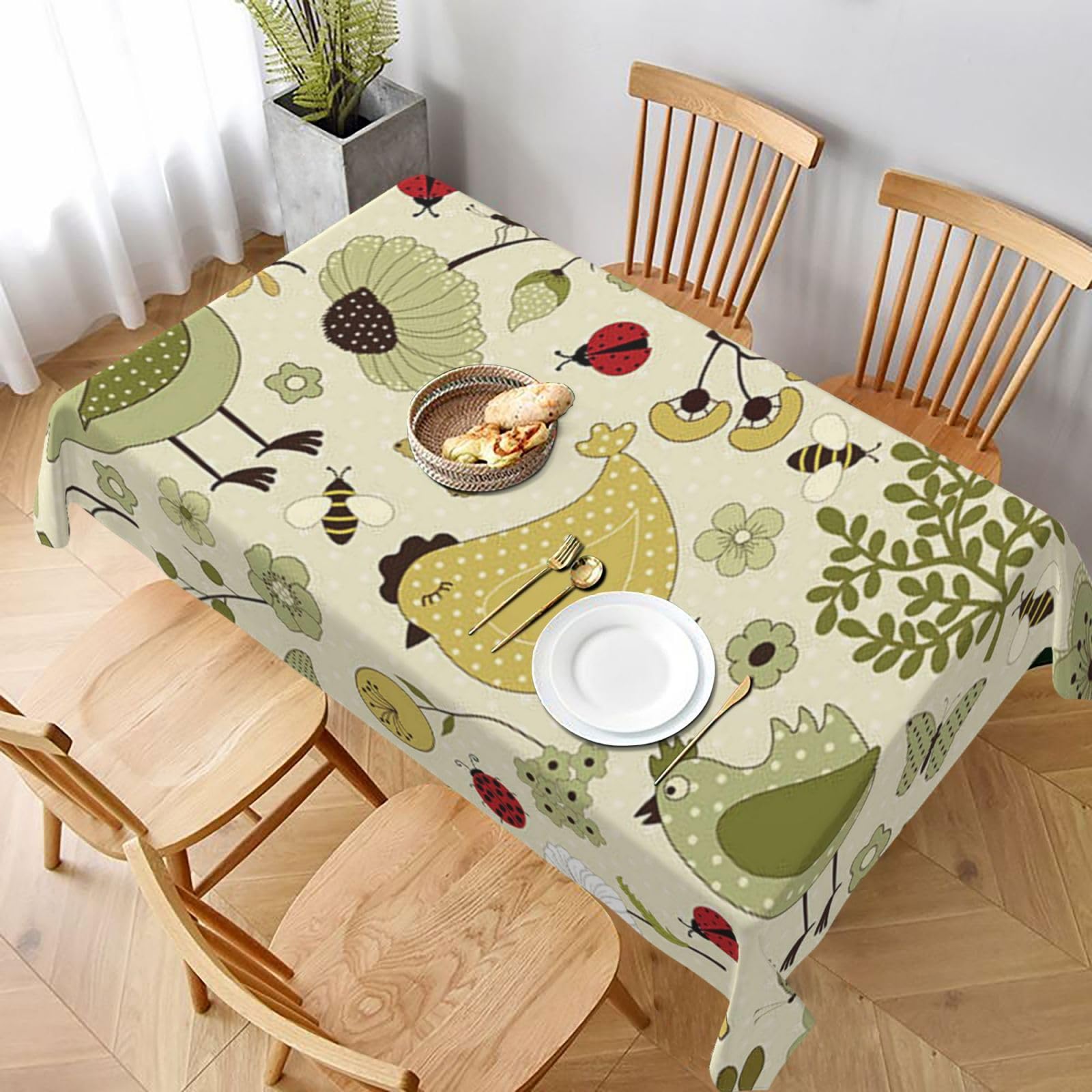 BNVSADC yellow leaves chicken Printed Rectangle Tablecloth 228x152 CM, Water Resistant Polyester Table Cloth Decorative Fabric Table Covers for Kitchen Dining Table Parties Camping