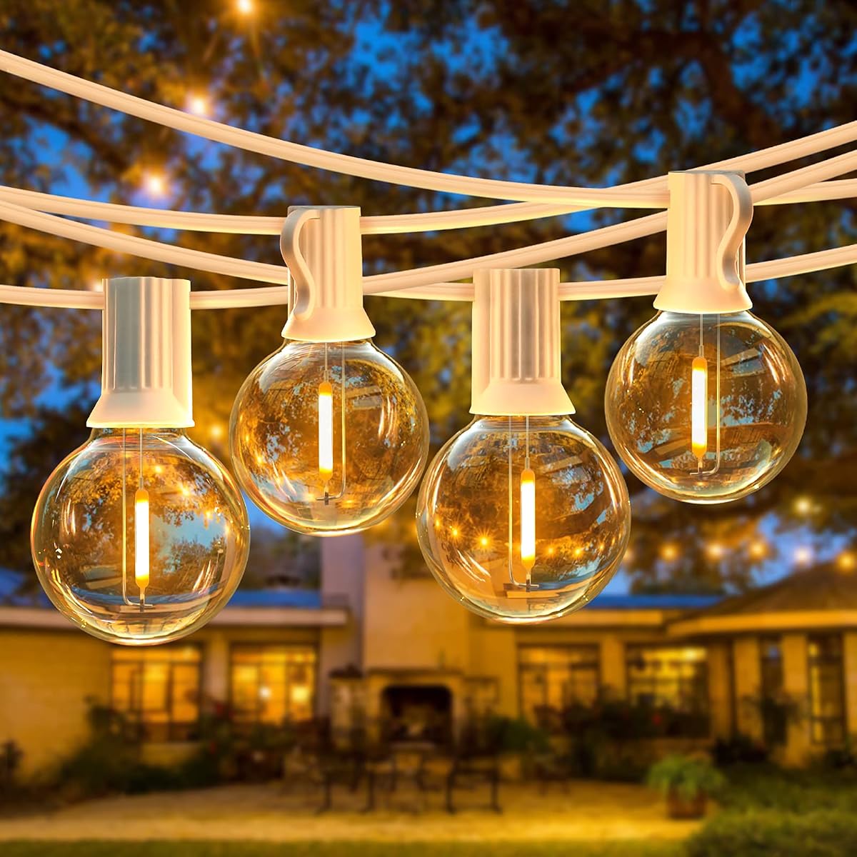 50FT LED G40 Globe String Lights White with 50+2 Dimmable Edison Bulbs | Shatterproof Outdoor Patio String Lights 2200K, Backyard Outdoor Hanging Lights, Bistro Waterproof for Balcony Party Wedding