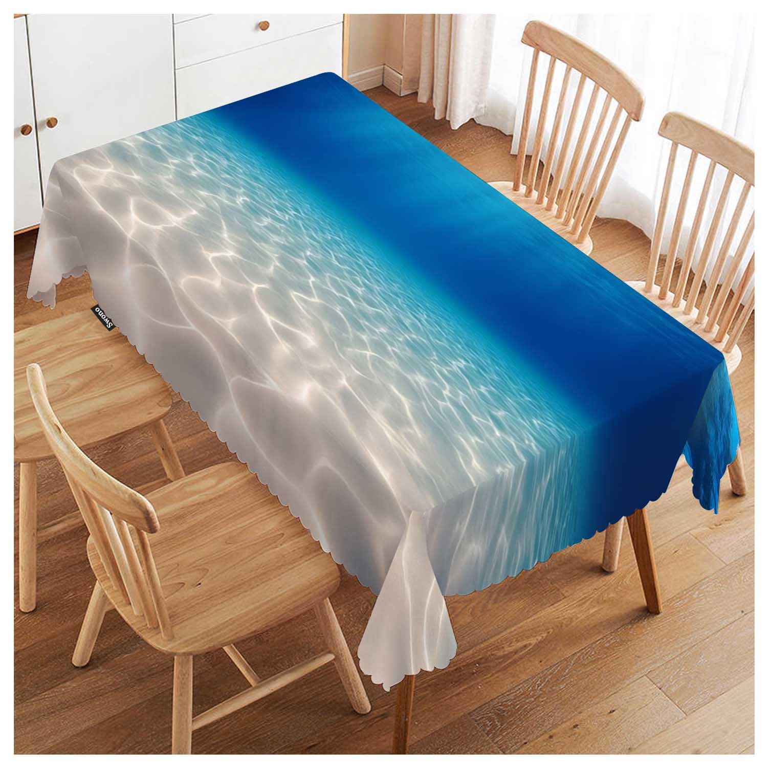 FJQWKLF Ocean Blue Rectangular Tablecloth Underwater Ocean Sandy Sea Bottom Washable Table Cloth Kitchen Dining Room Table Cover for Party Dinner Wedding 50x72 Inch Tablecloths